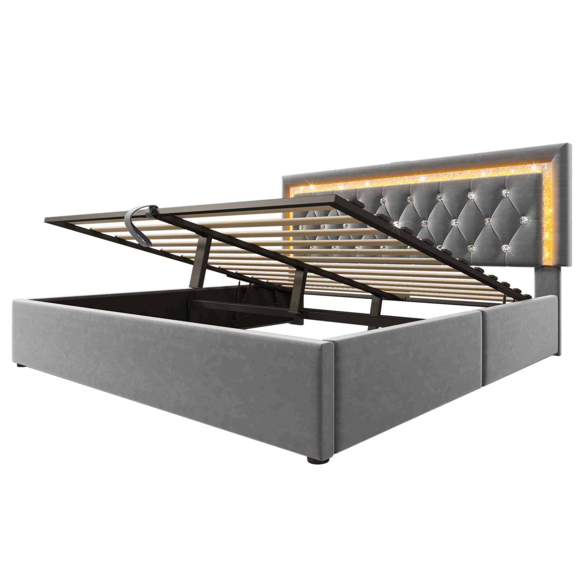 Logidon gestoffeerd bed 160x200 cm grijs met LED diamantband en USB
