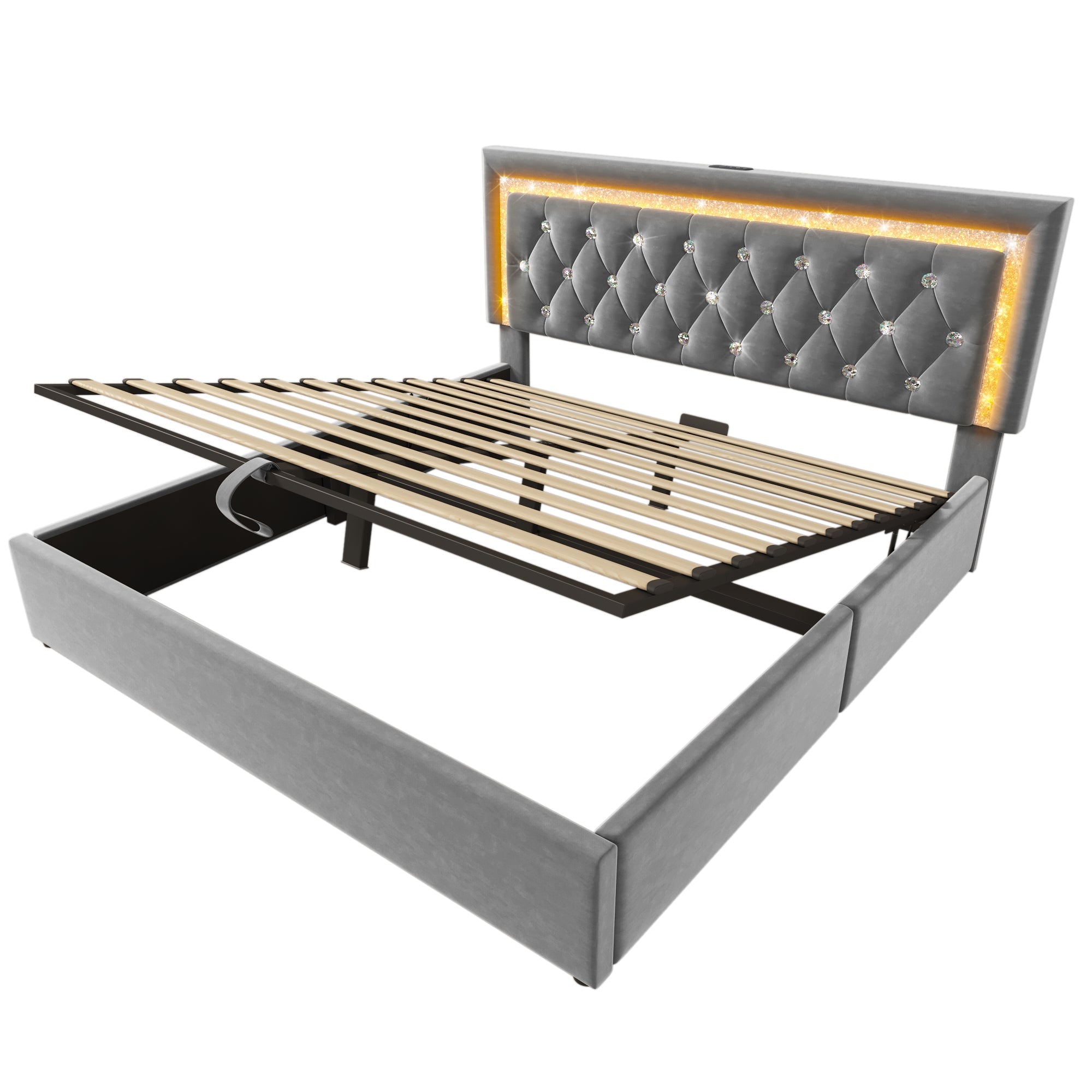 Logidon gestoffeerd bed 160x200 cm grijs met LED diamantband en USB