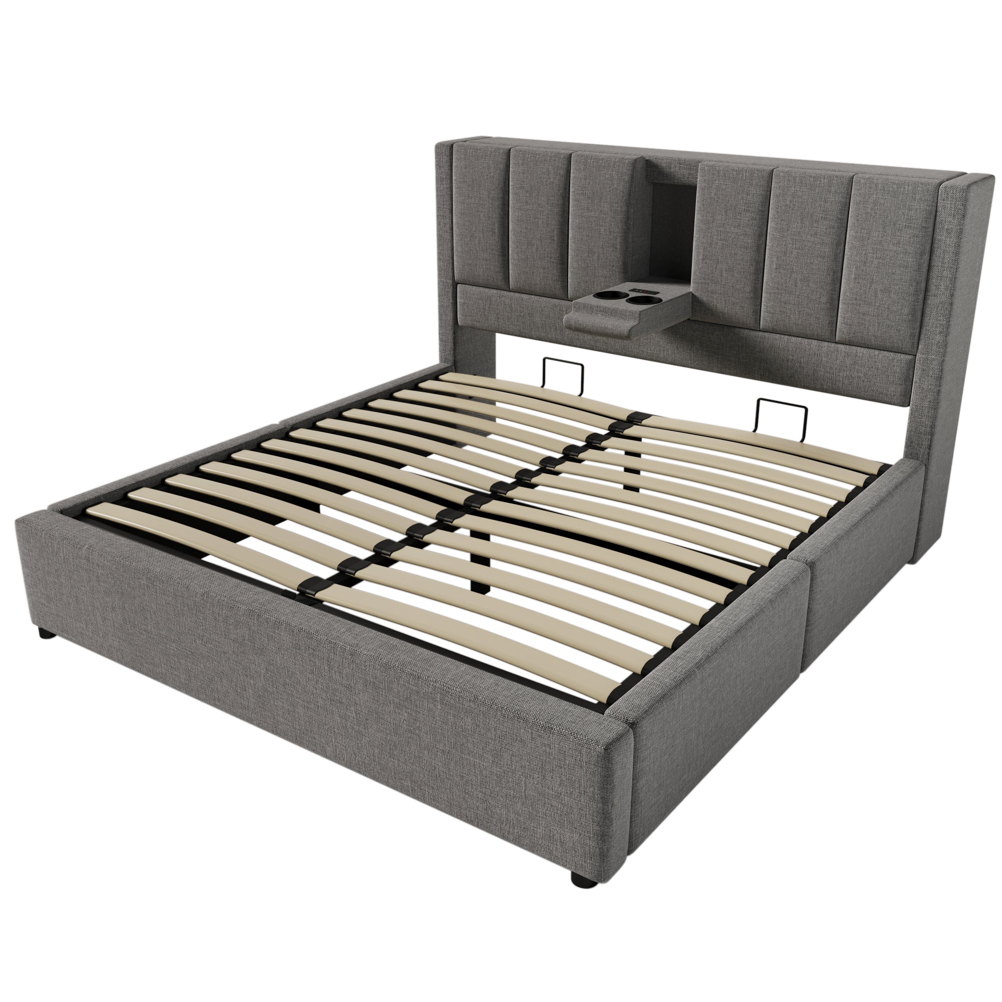 Logidon gestoffeerd bed 140x190 cm met bekerhouder en USB-oplader grijs
