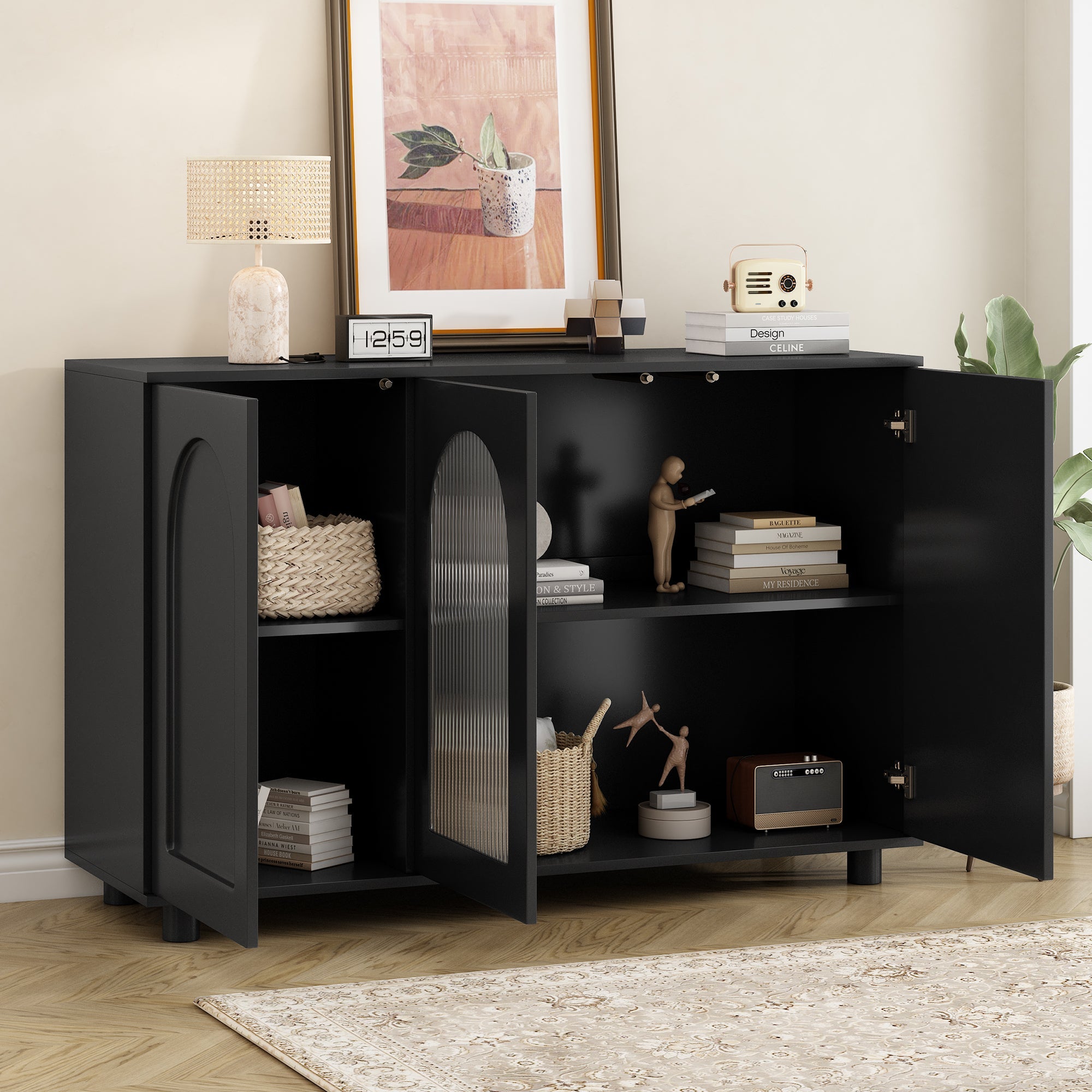 Logidon UForm Dressoir Zwart 120x40x78,5 cm Glazen Deur Rebounder Design