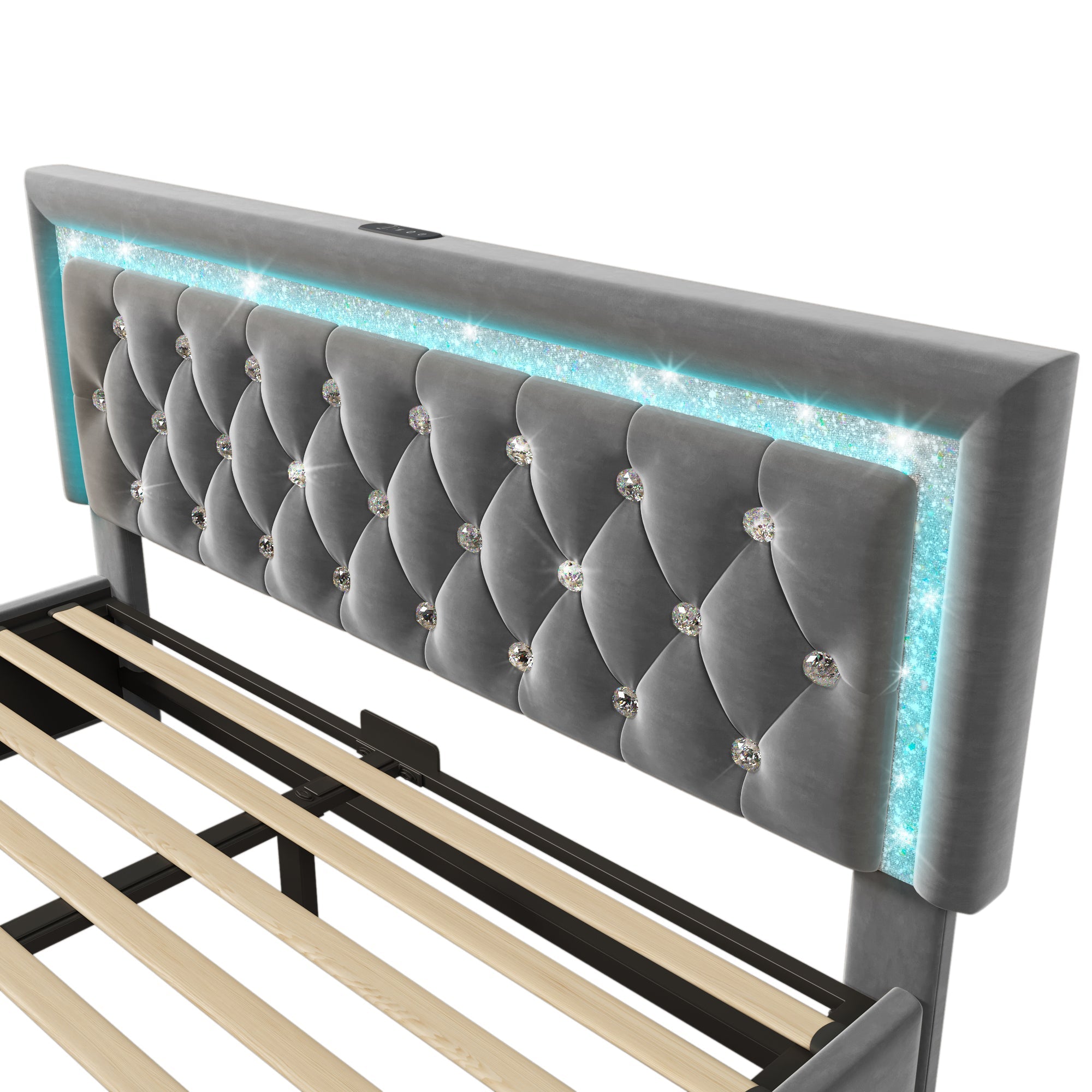 Logidon gestoffeerd bed 160x200 cm grijs met LED diamantband en USB