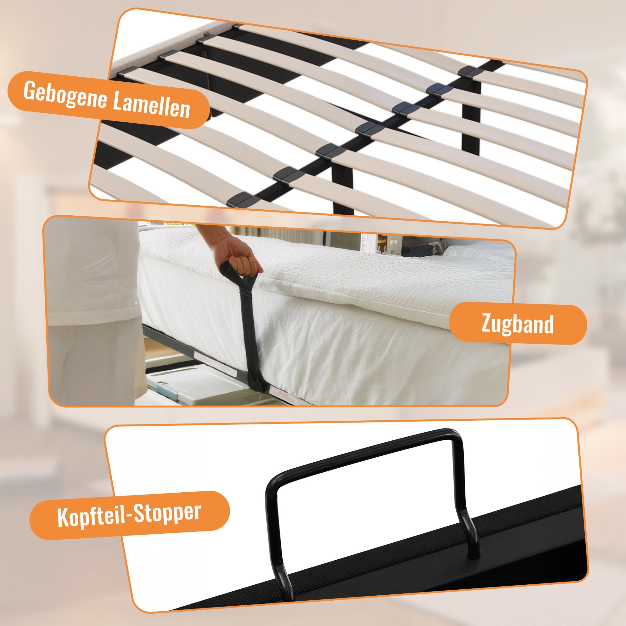 Logidon gestoffeerd bed 140x190 cm met bekerhouder en USB-oplader grijs