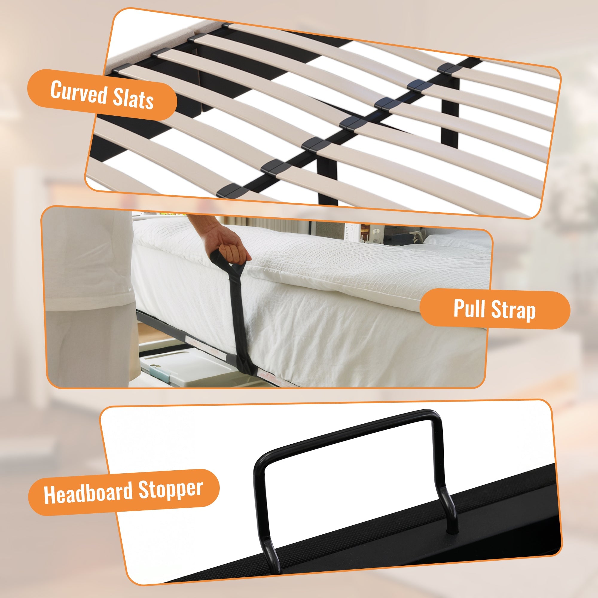 Logidon gestoffeerd bed 140x190 cm met bekerhouder en USB-oplader grijs