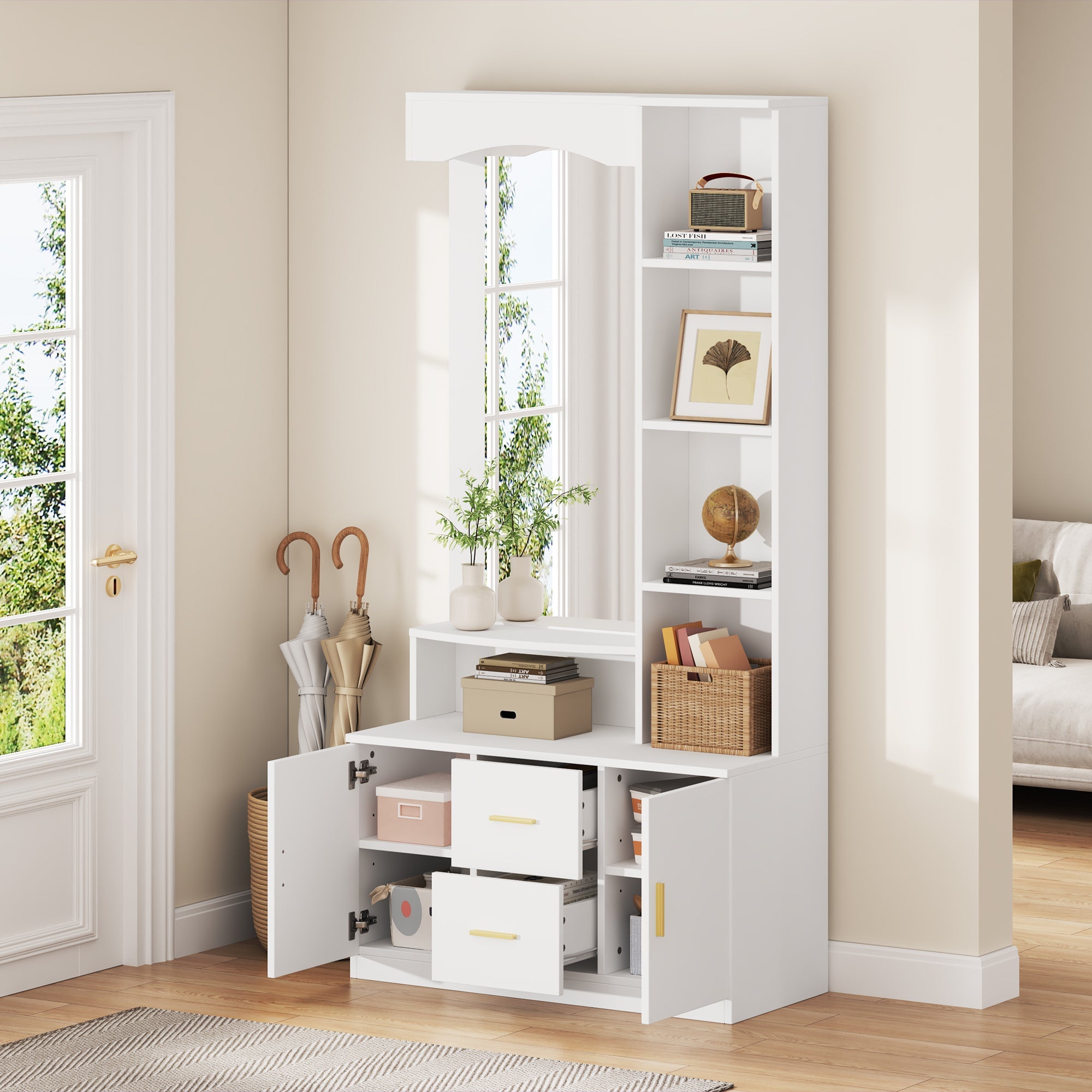 Logidon 90x40x180 cm halkast wit met spiegel en schoenenkast