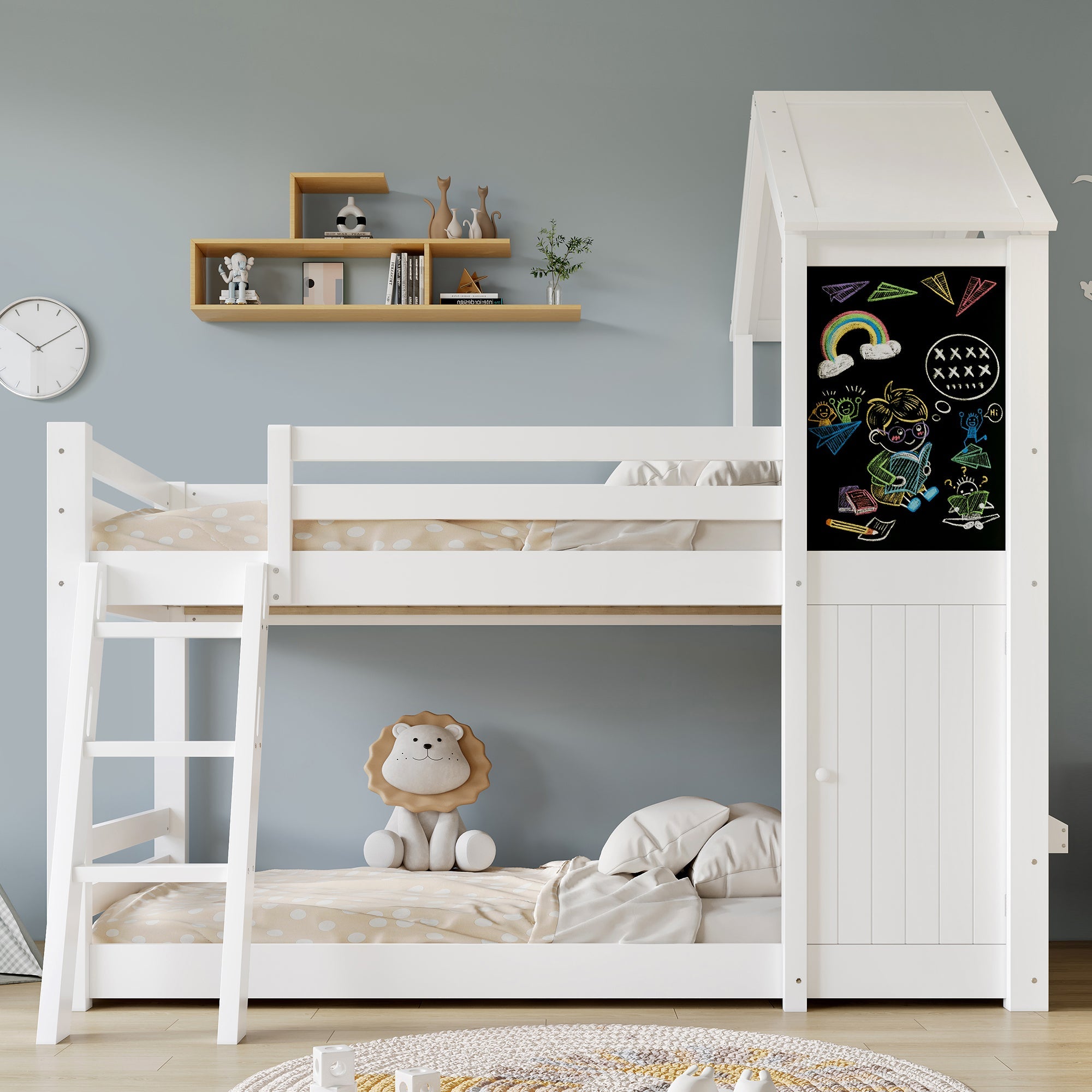 Logidon stapelbed wit 90x200 met deurpaneeldak en ladder