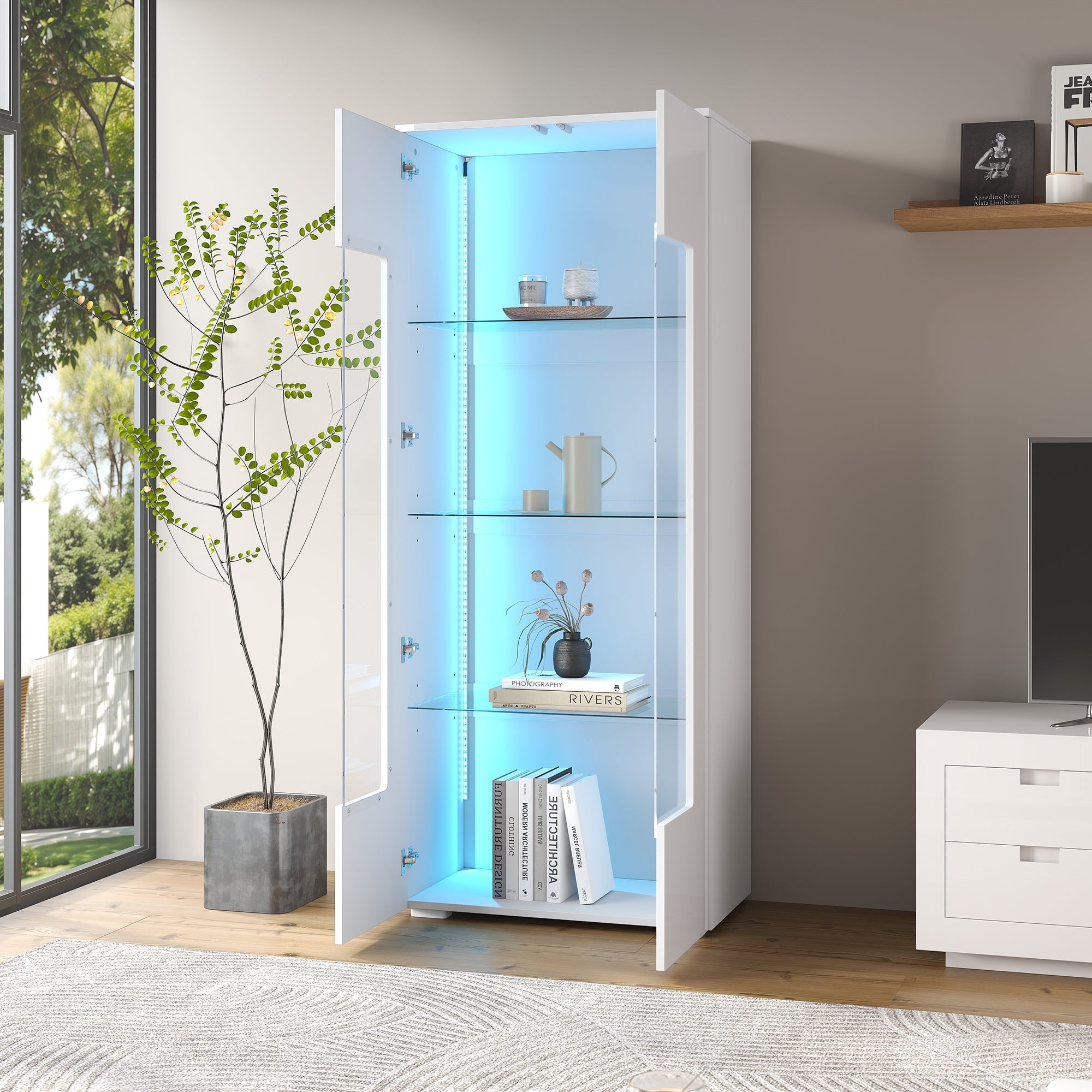 Logidon hoogglans vitrinekast 70x40x173 cm wit met LED-verlichting