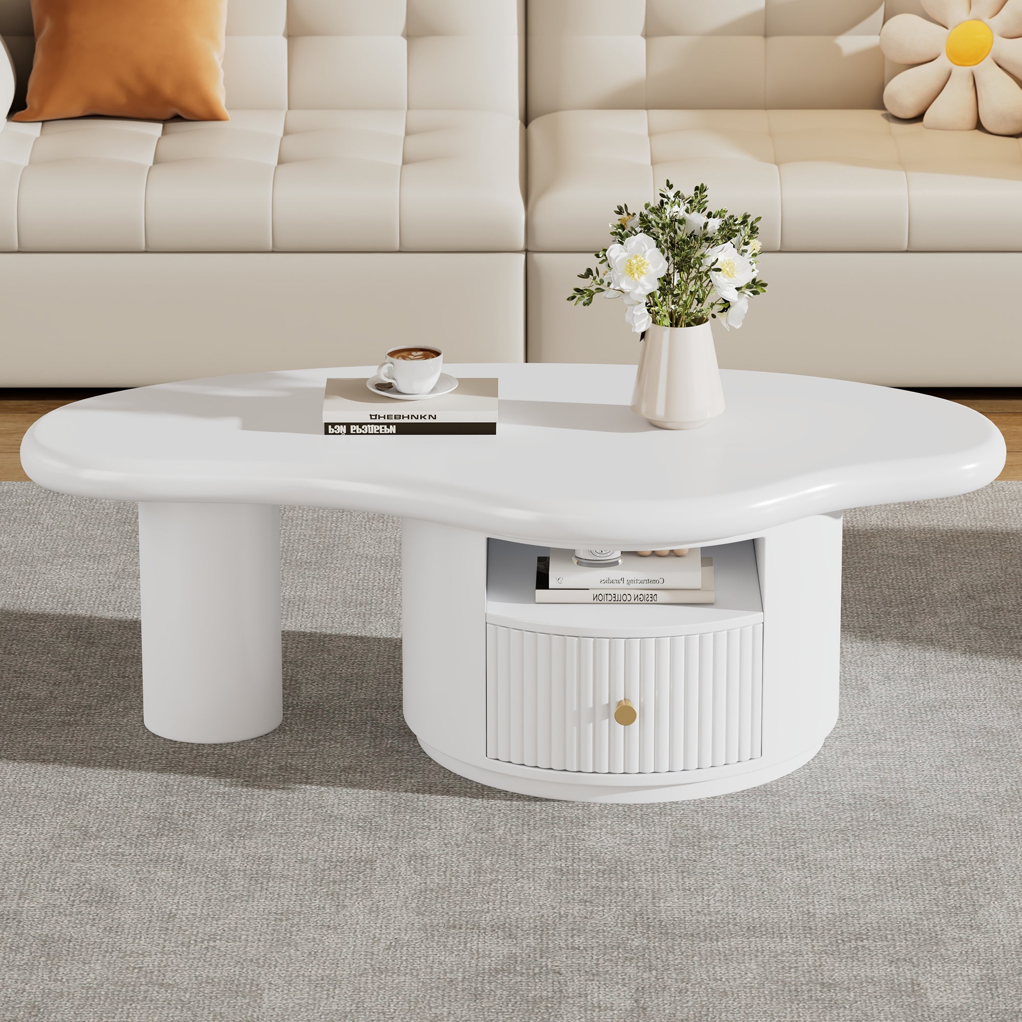 Logidon onregelmatige salontafel in wolkvorm 110x60cm wit