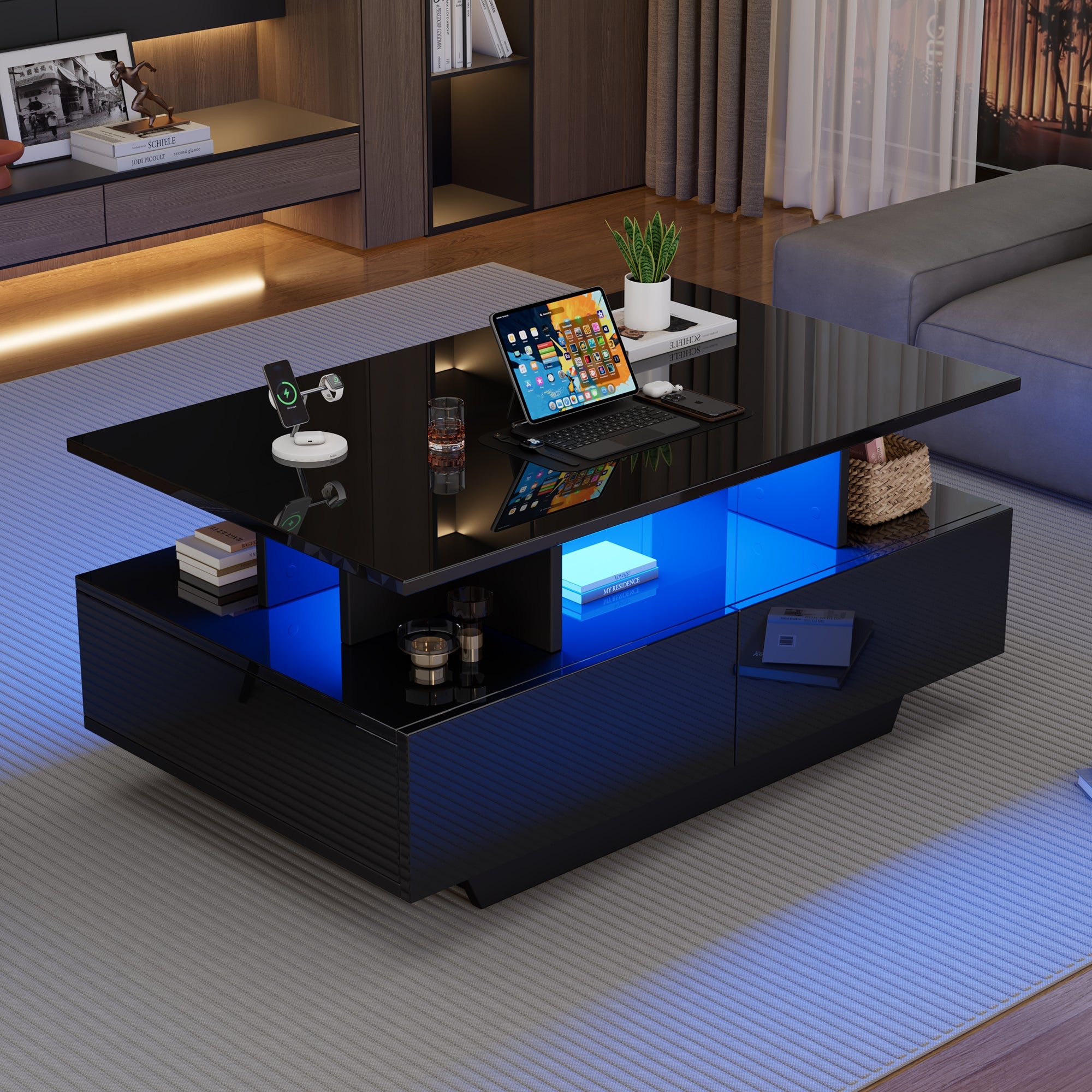Logidon LED-verlichting salontafel met 2 lades 90x55x41 cm
