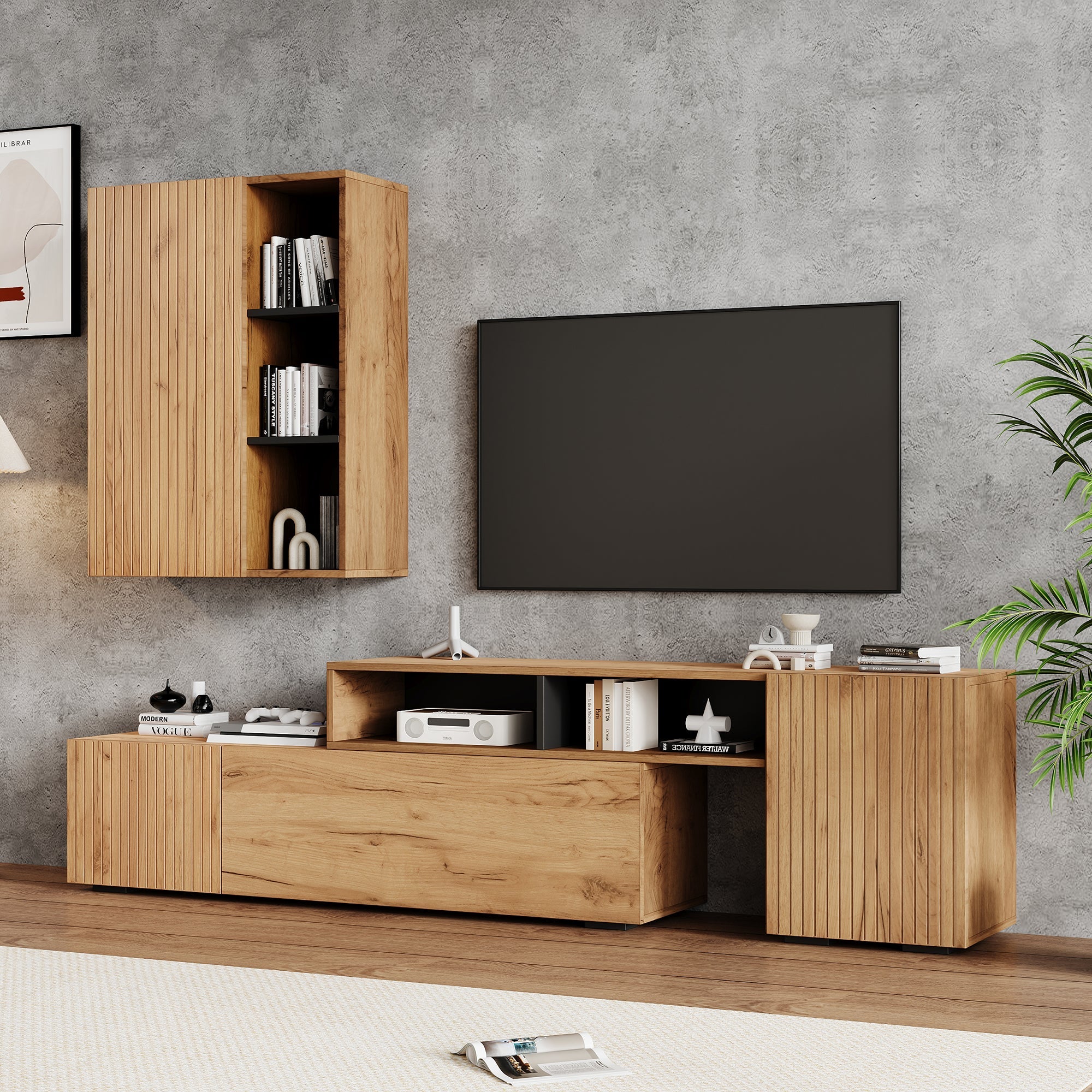 Logidon TV wall unit set display case two parts up to 265 cm oak black
