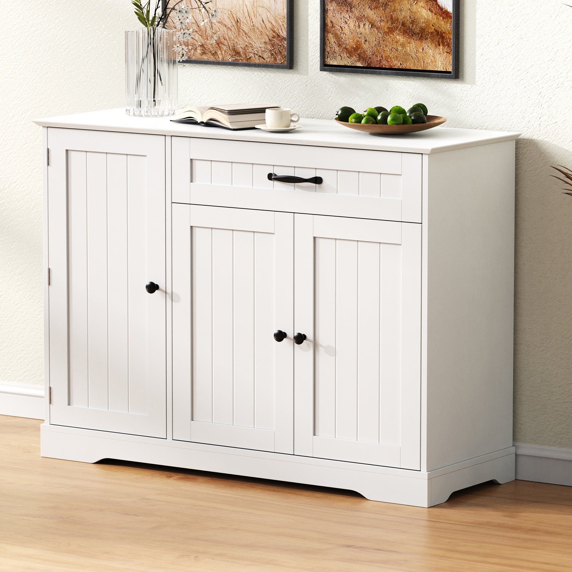 Logidon dressoir wit - 3 deuren, 1 lade, moderne buffetkast 107 cm