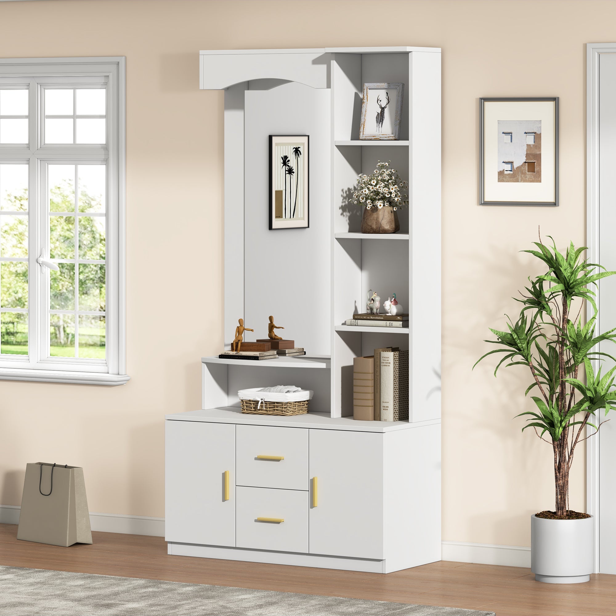 Logidon 90x40x180 cm halkast wit met spiegel en schoenenkast