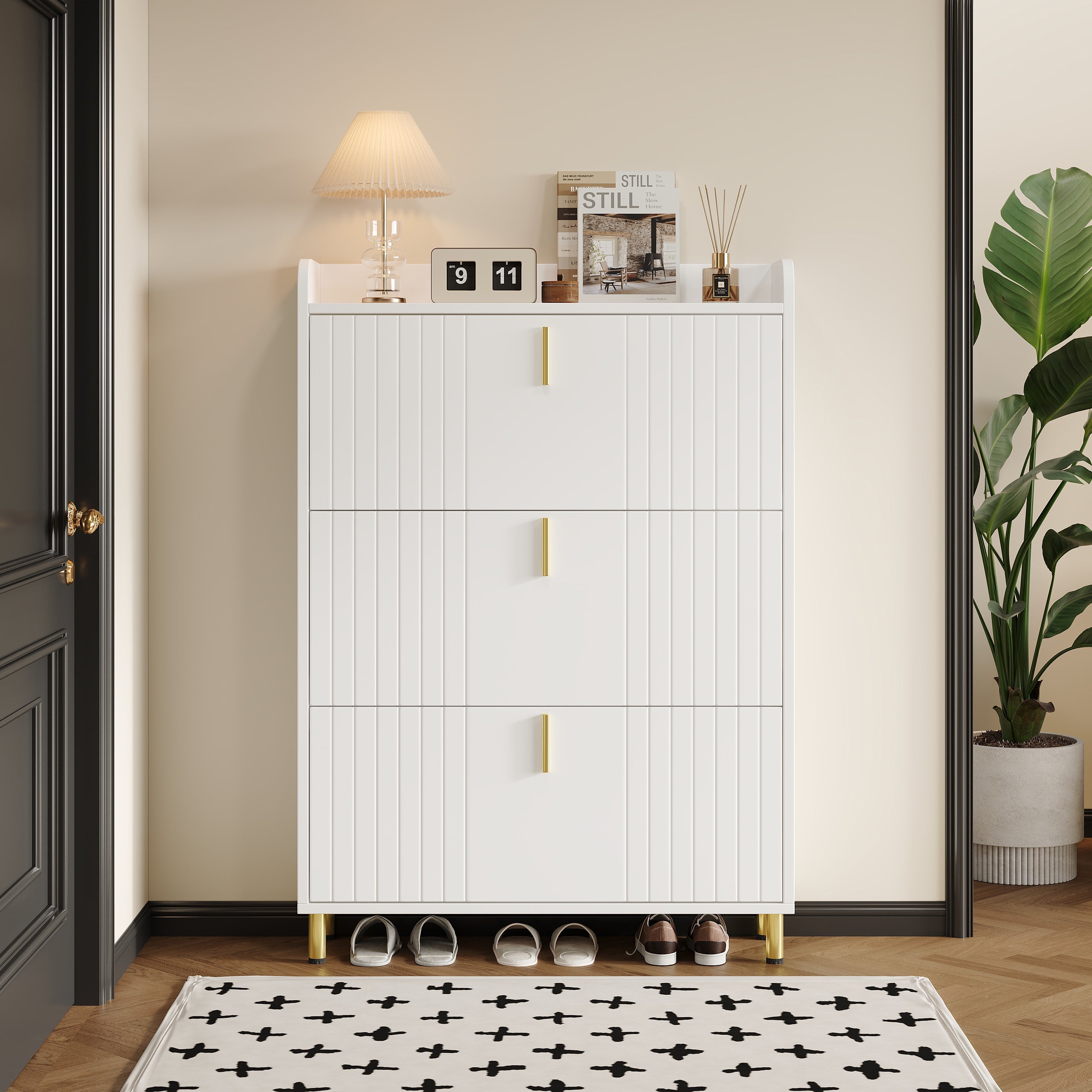 Logidon schoenenkast wit 3 kleppen, 6 vakken, 80x23x123 cm