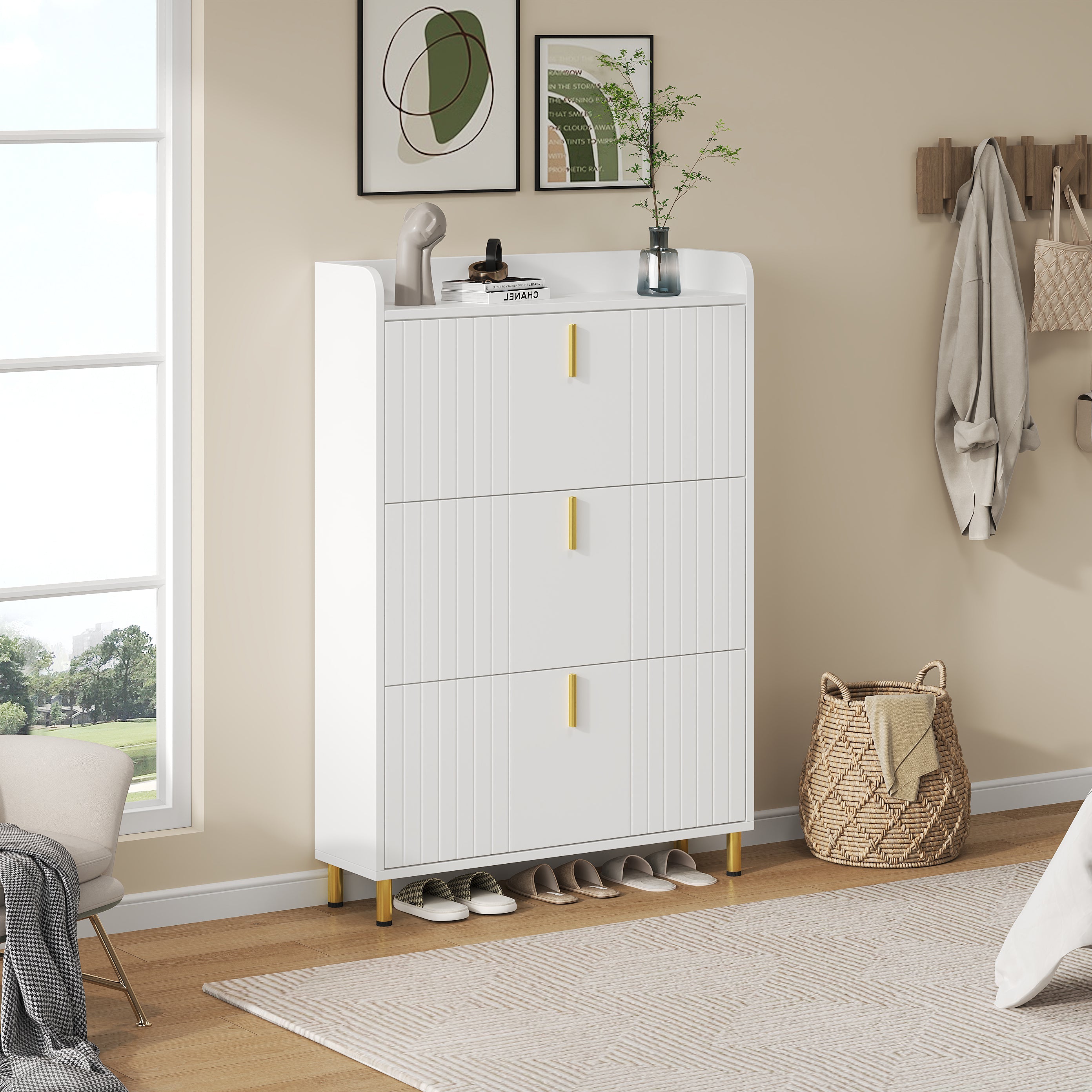 Logidon schoenenkast wit 3 kleppen, 6 vakken, 80x23x123 cm