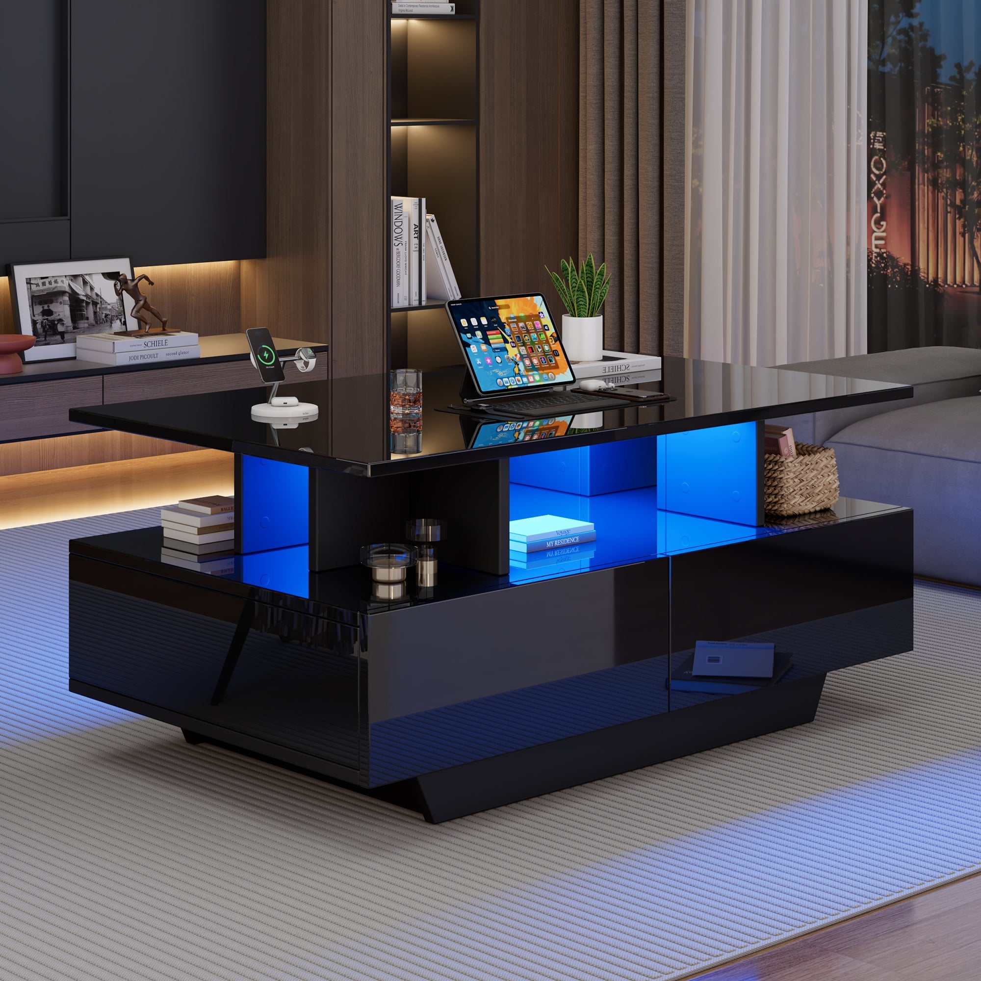 Logidon LED-verlichting salontafel met 2 lades 90x55x41 cm