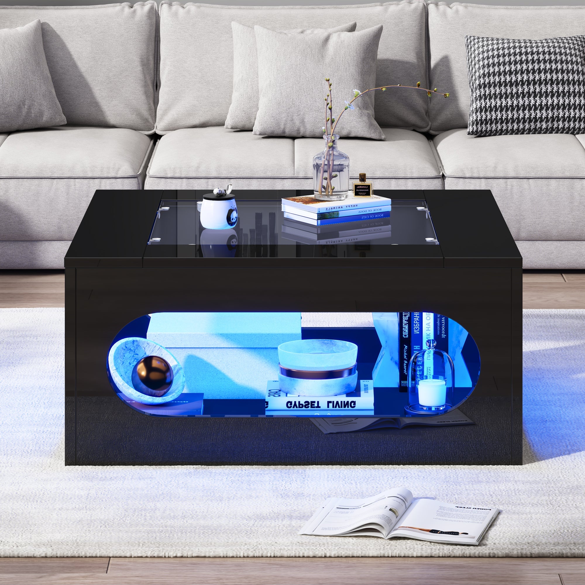 Logidon LED salontafel 70x70 cm vierkant zwart MDF glasblad