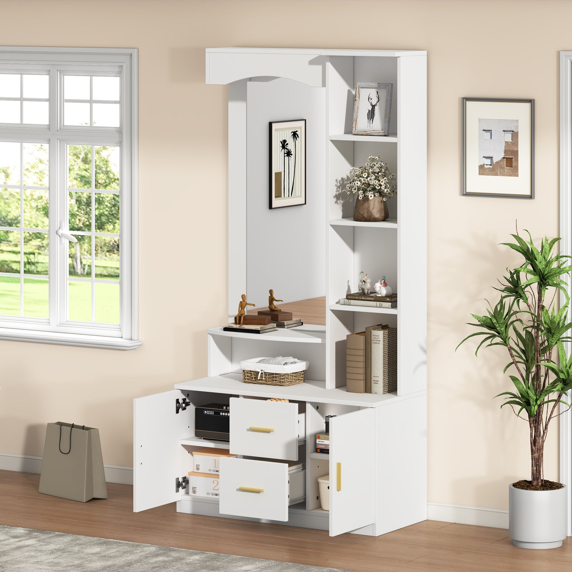 Logidon 90x40x180 cm halkast wit met spiegel en schoenenkast