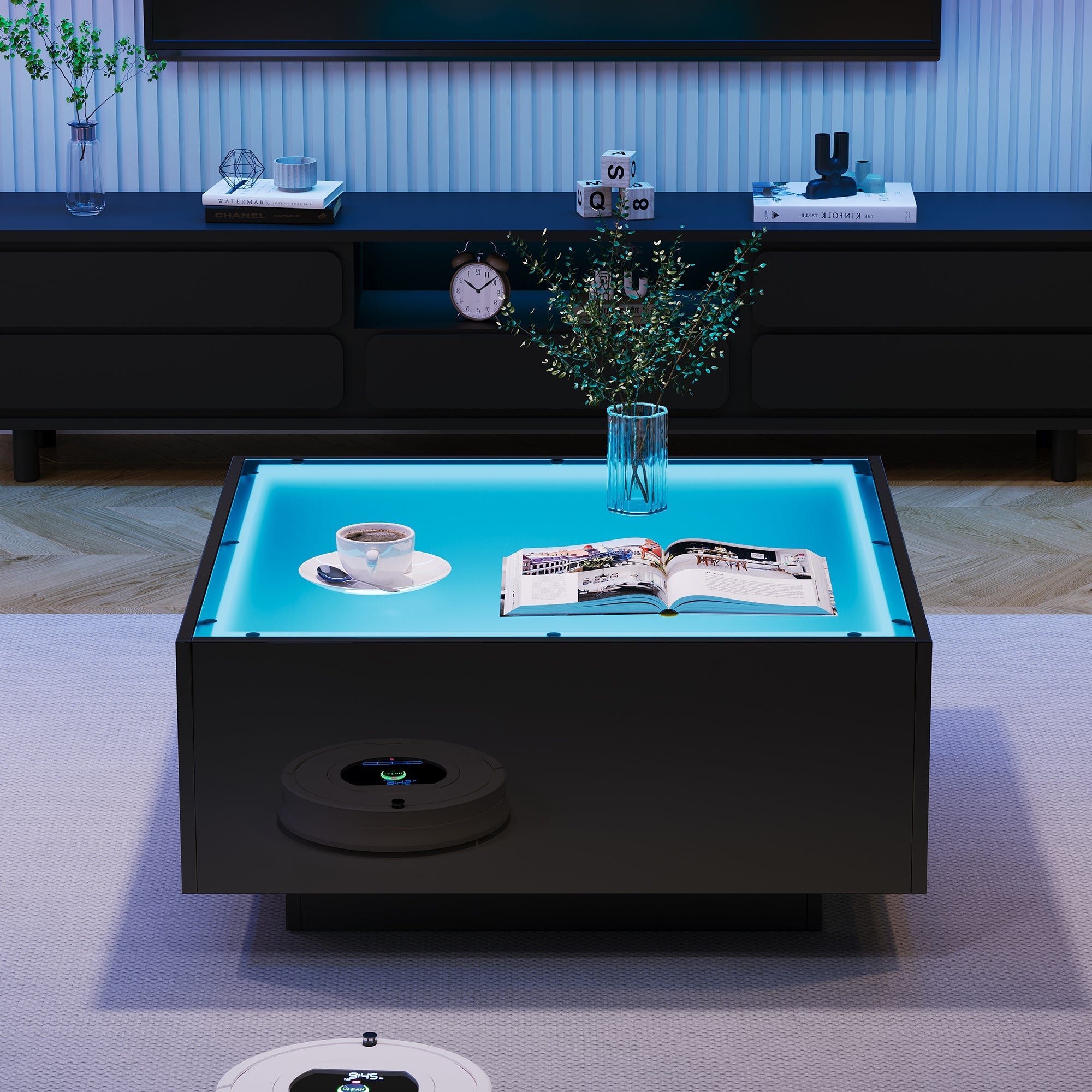Logidon salontafel 70x70 cm glazen tafelblad LED zwart