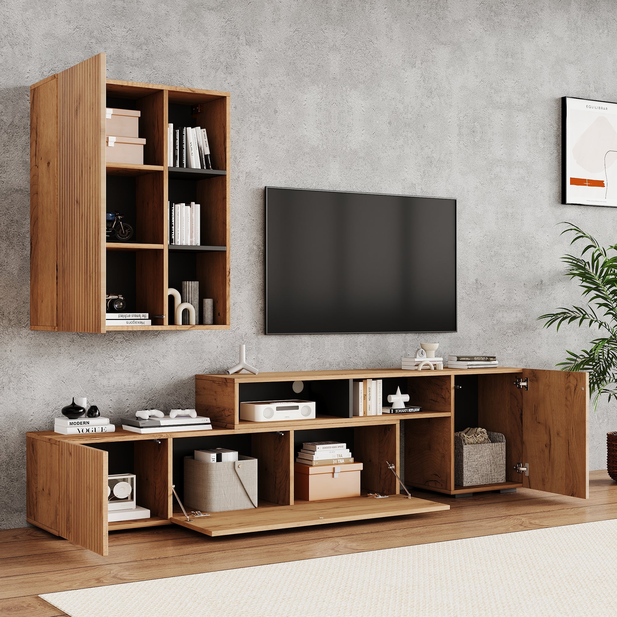 Logidon TV wall unit set display case two parts up to 265 cm oak black