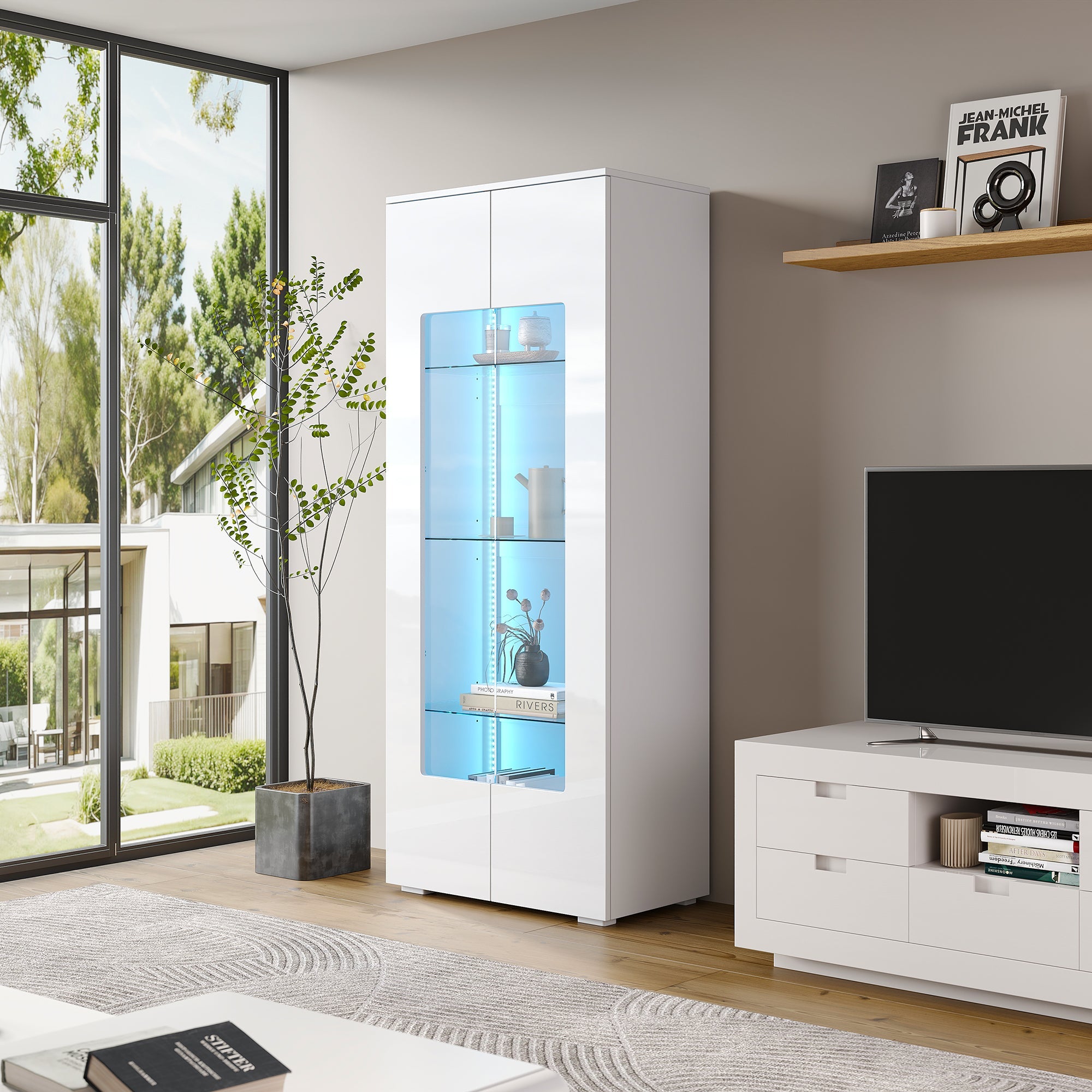 Logidon hoogglans vitrinekast 70x40x173 cm wit met LED-verlichting