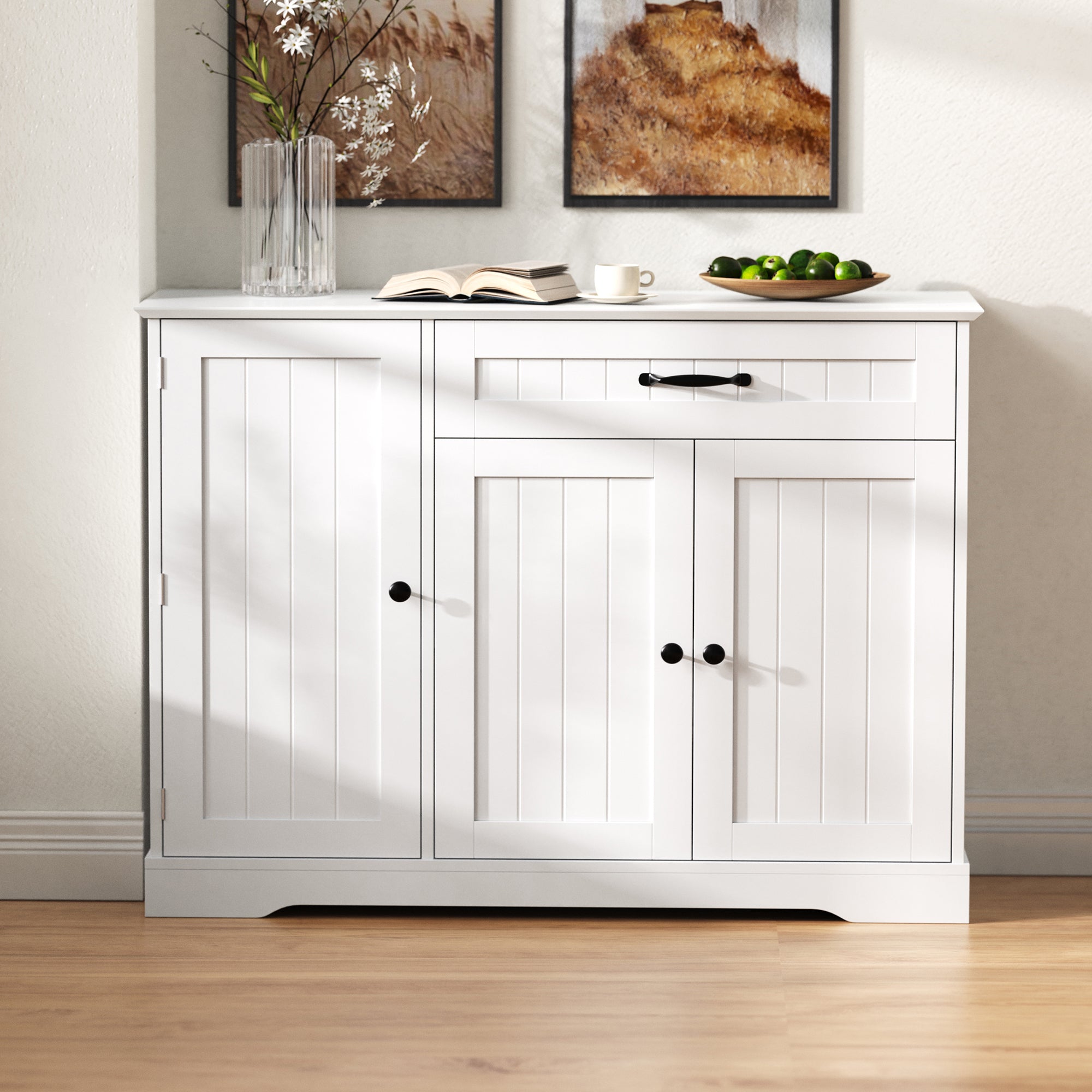 Logidon dressoir wit - 3 deuren, 1 lade, moderne buffetkast 107 cm