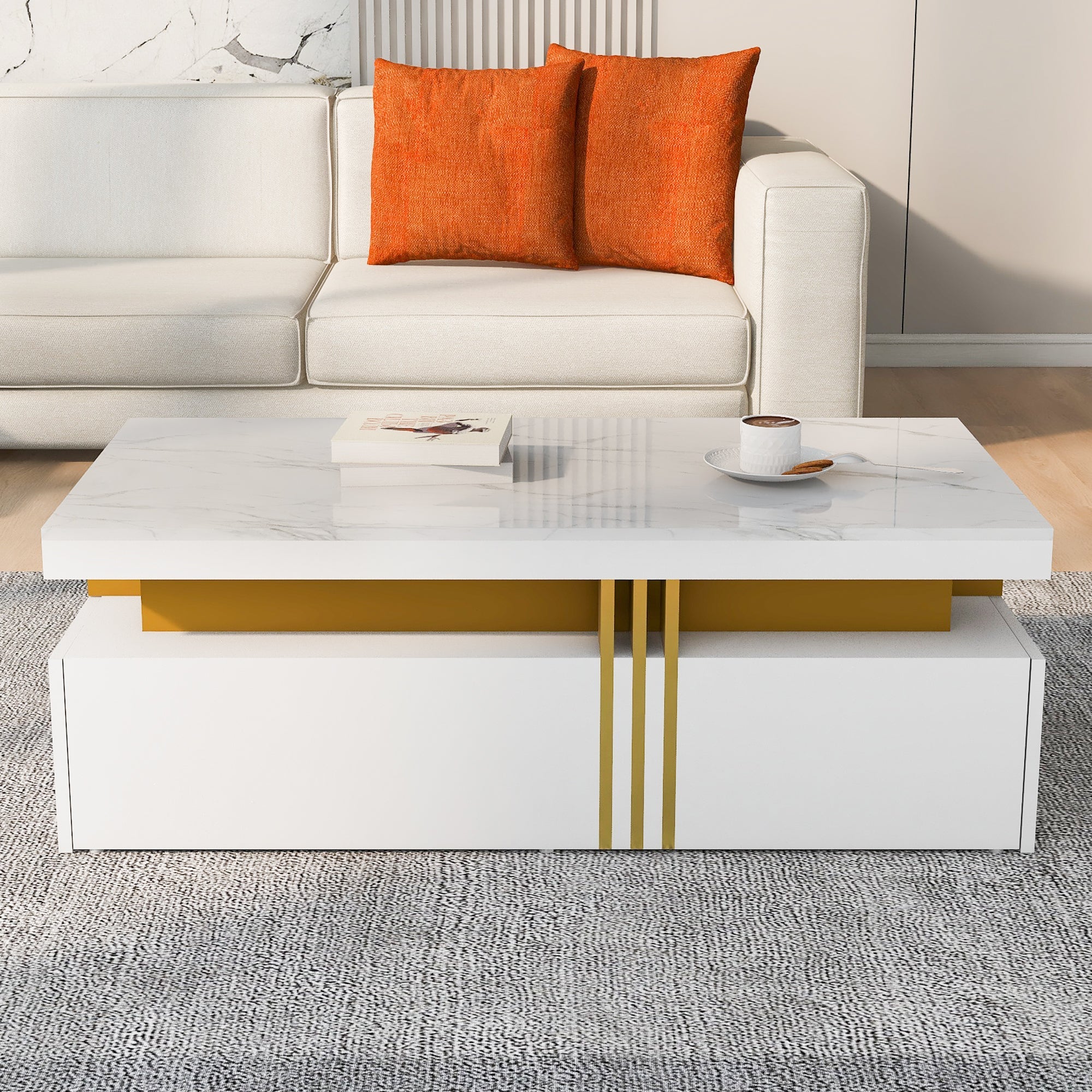 Logidon Modern coffee table high gloss top, 2 drawers, 100x50 cm