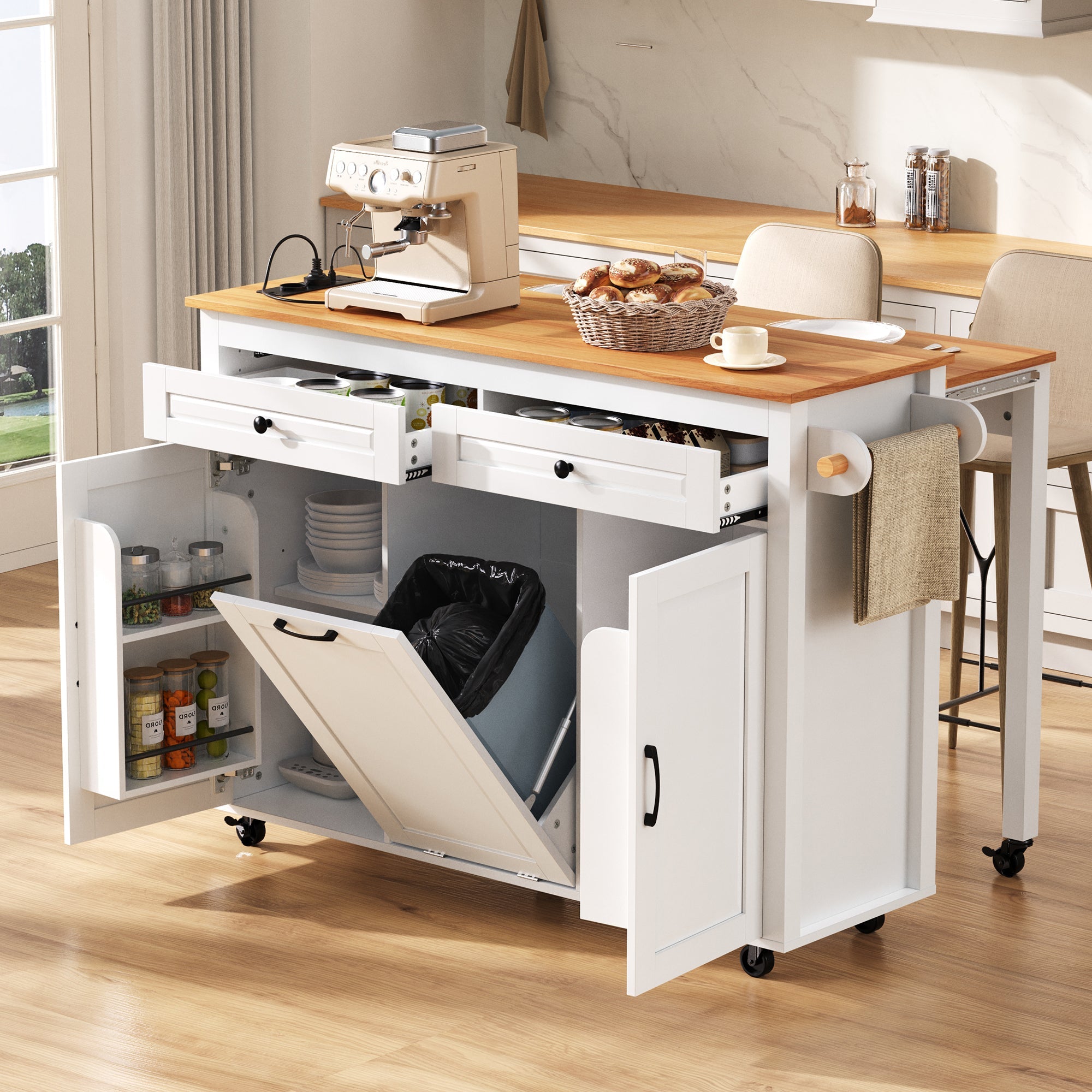 Logidon Keukeneiland op Wielen Wit Uitschuifbare Werkplek 120 cm