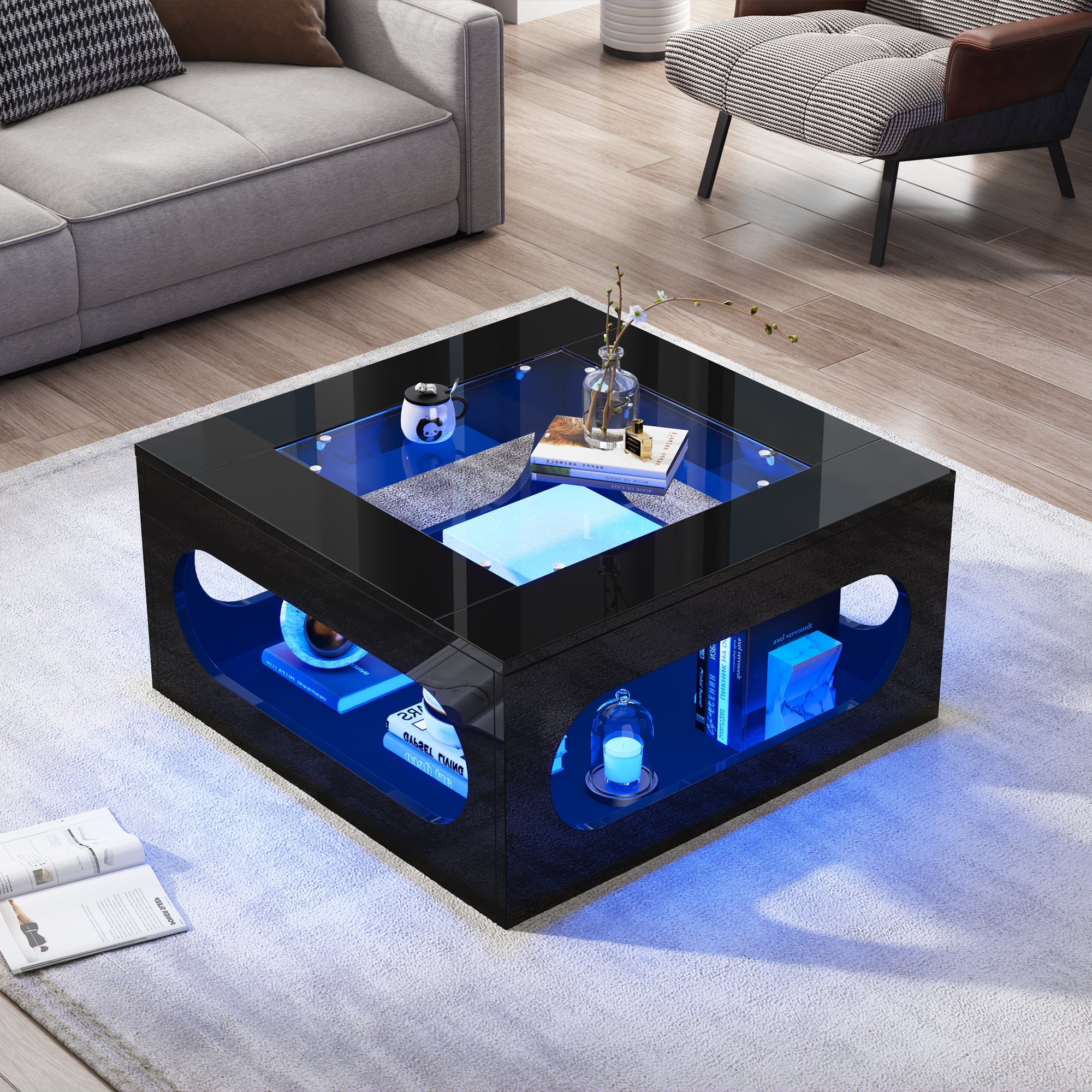 Logidon LED salontafel 70x70 cm vierkant zwart MDF glasblad