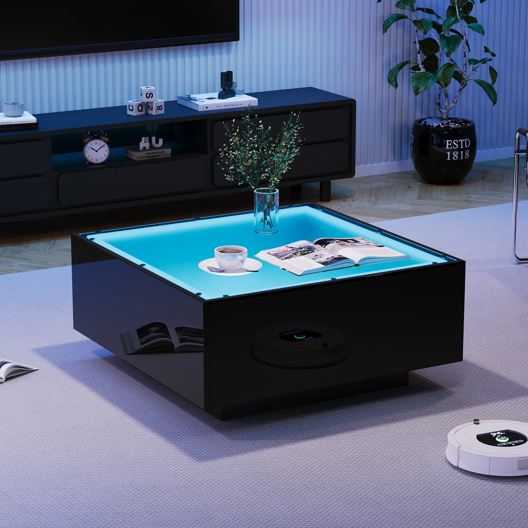 Logidon salontafel 70x70 cm glazen tafelblad LED zwart