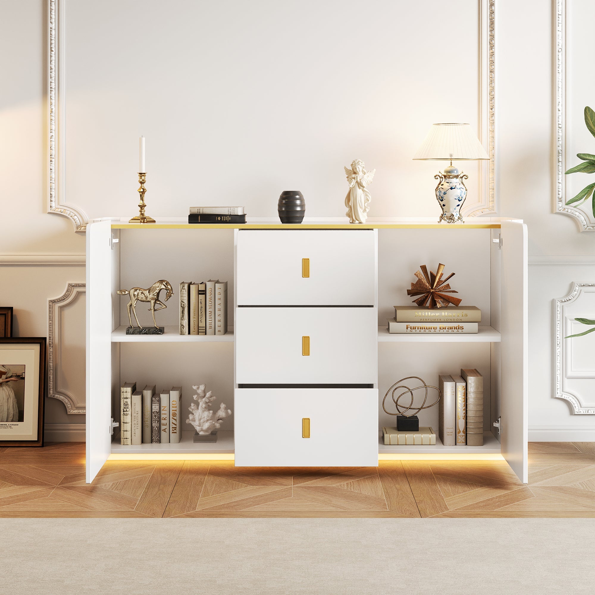 Logidon LED sideboard 150 cm white RGB lighting 2 doors