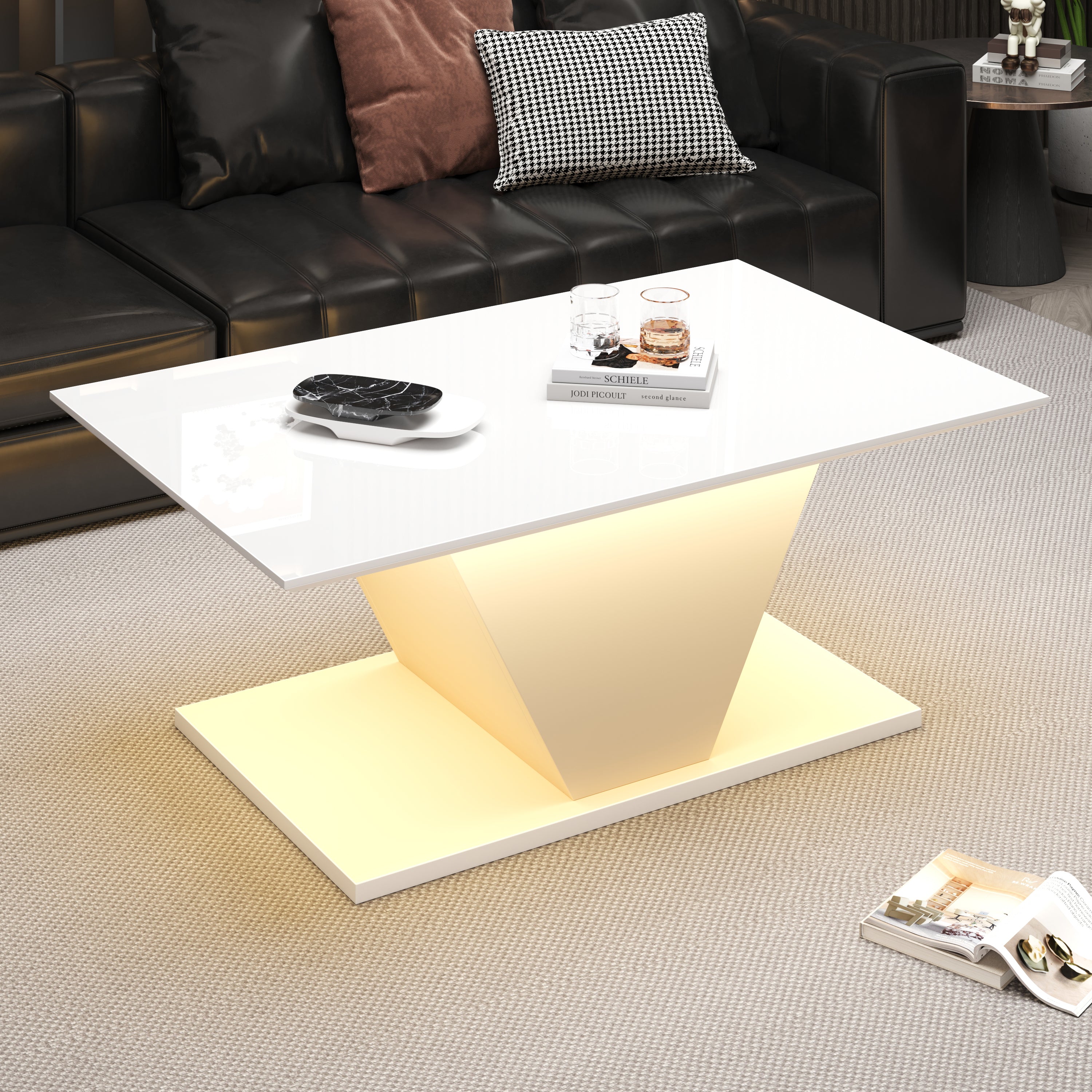 Logidon V-vorm salontafel wit hoogglans LED verlichting 100x50x46 cm