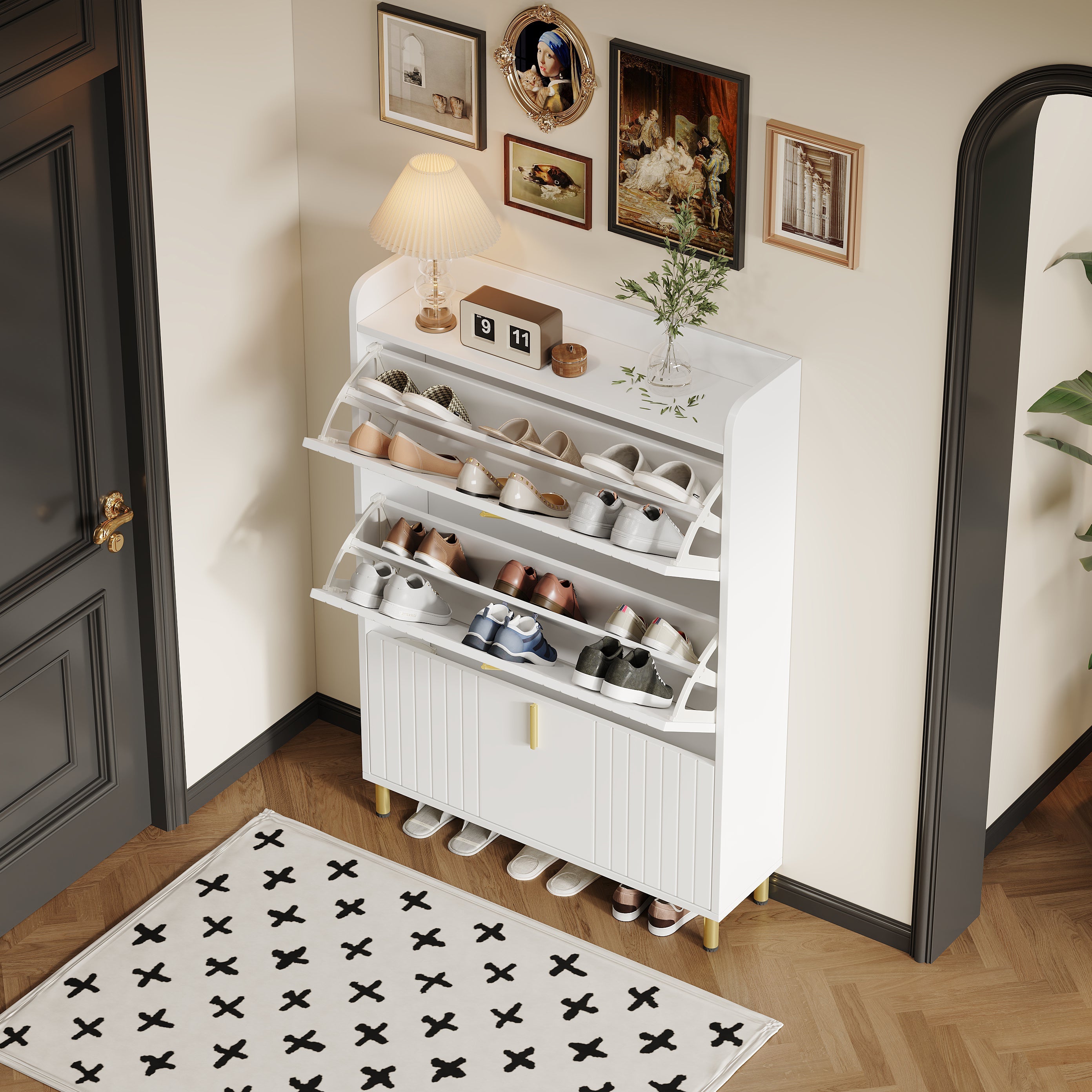Logidon schoenenkast wit 3 kleppen, 6 vakken, 80x23x123 cm