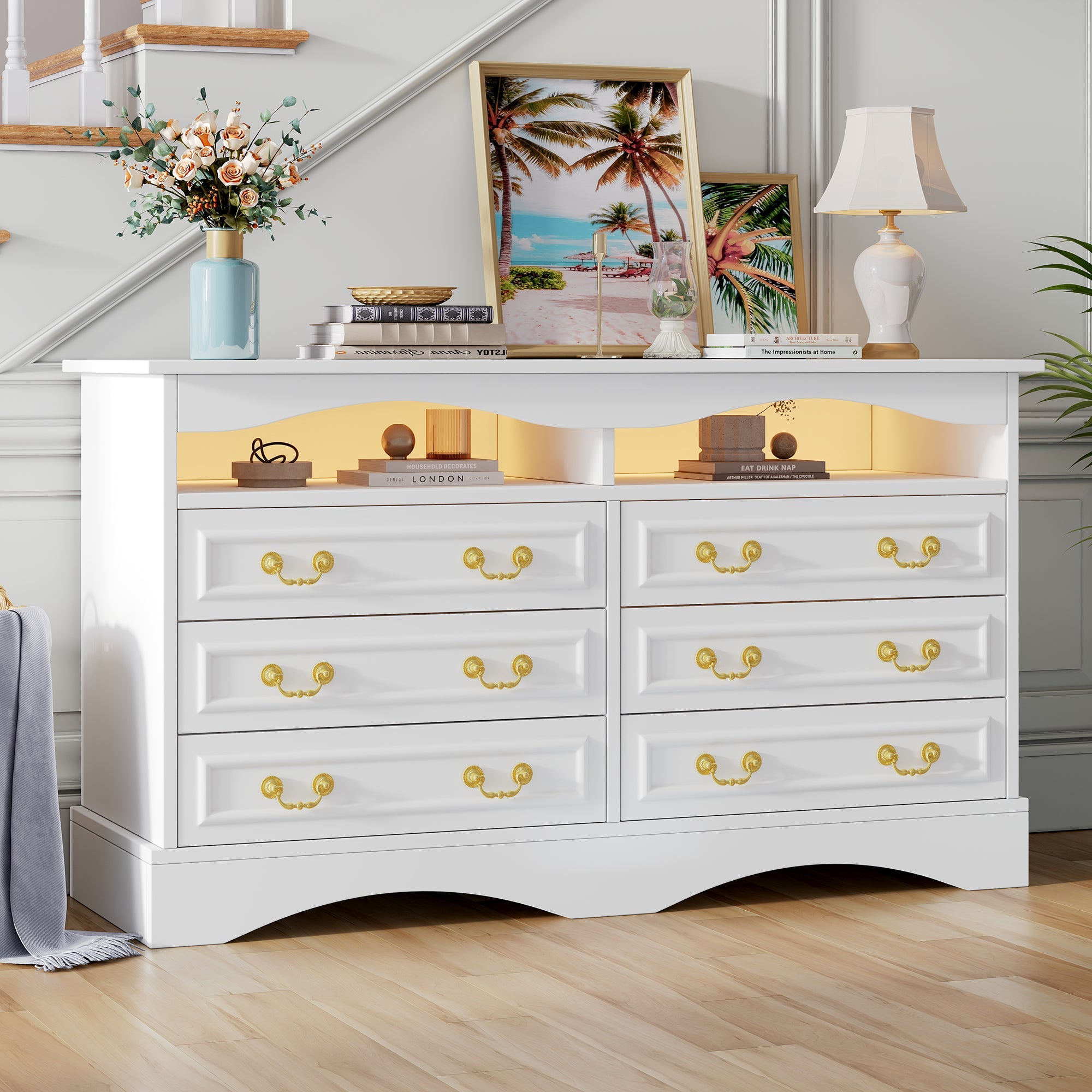 Logidon Dressoir 120x40x70 met LED-licht en halfopen opbergruimte Wit