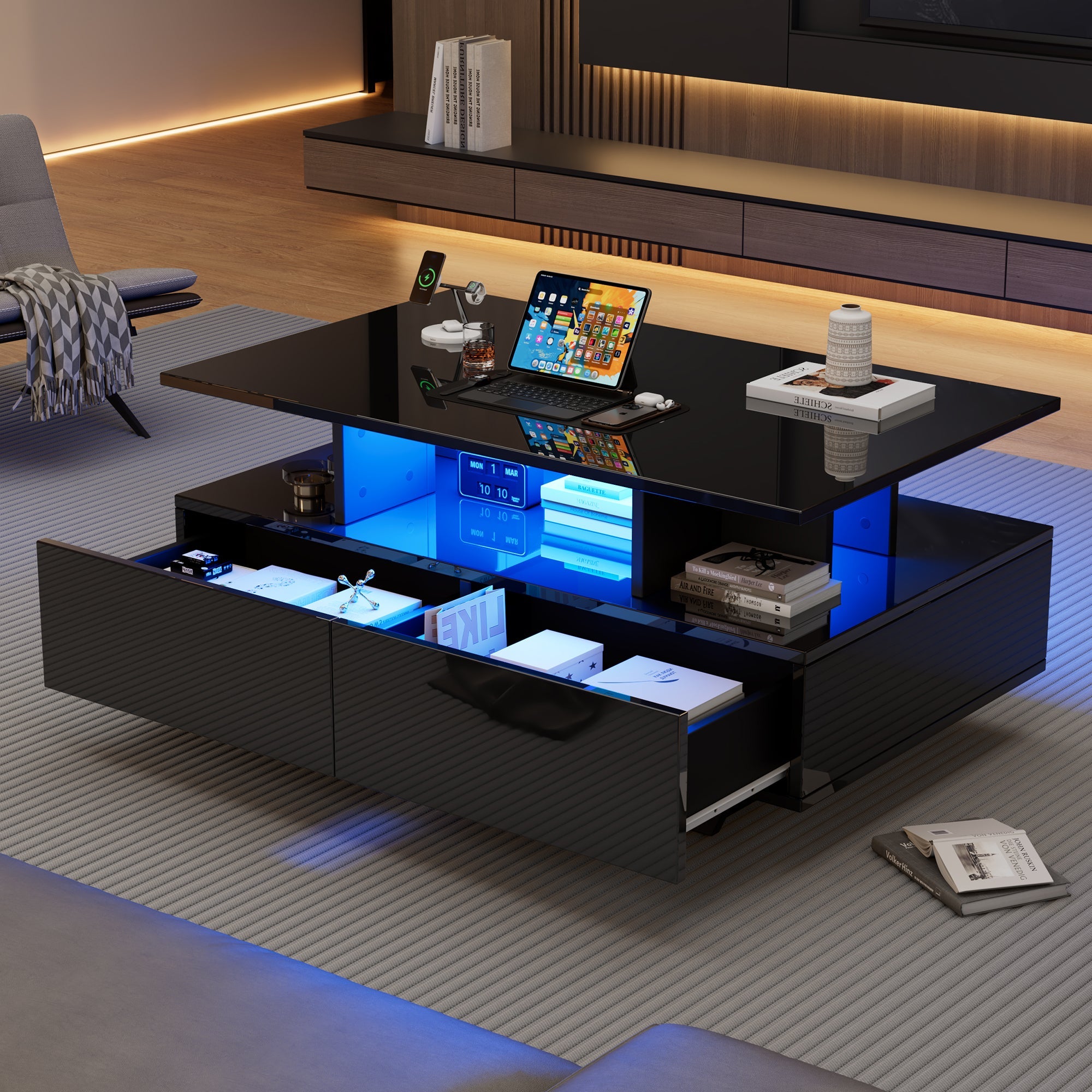 Logidon LED-verlichting salontafel met 2 lades 90x55x41 cm