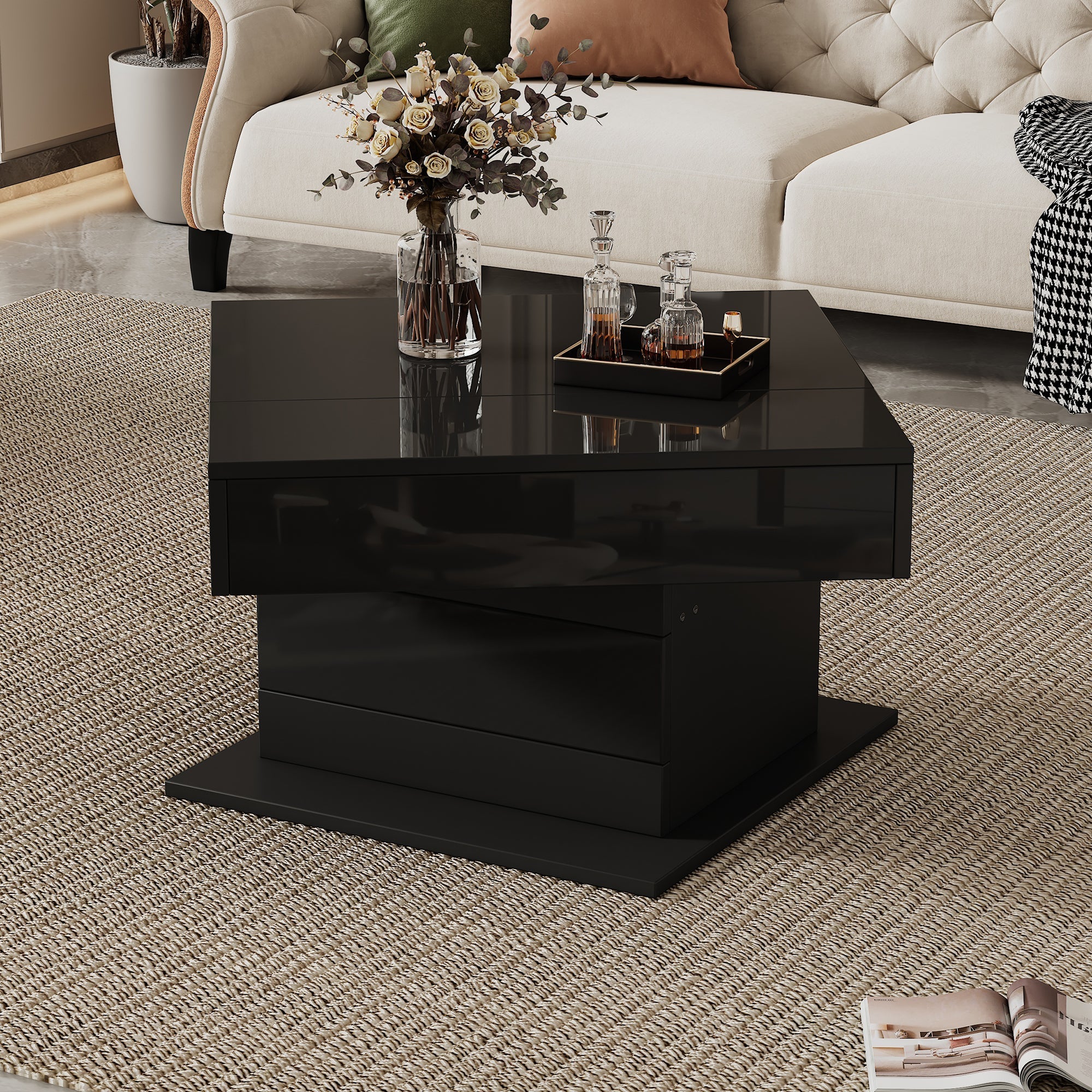 Logidon Salontafel 70x70 cm met draaibaar blad en lade zwart