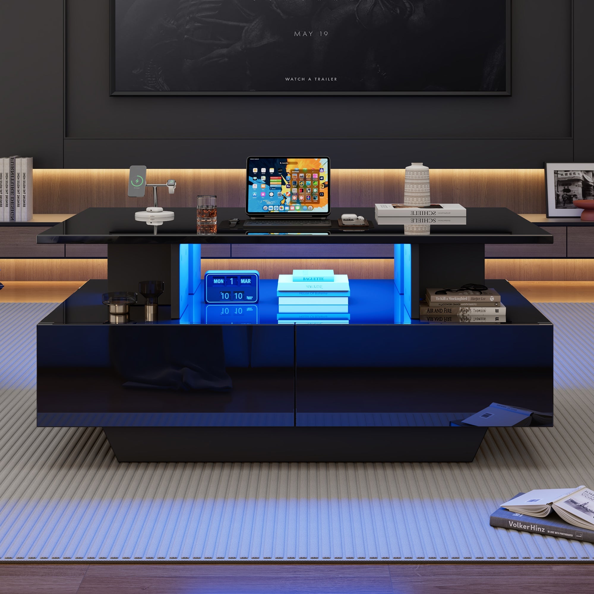 Logidon LED-verlichting salontafel met 2 lades 90x55x41 cm