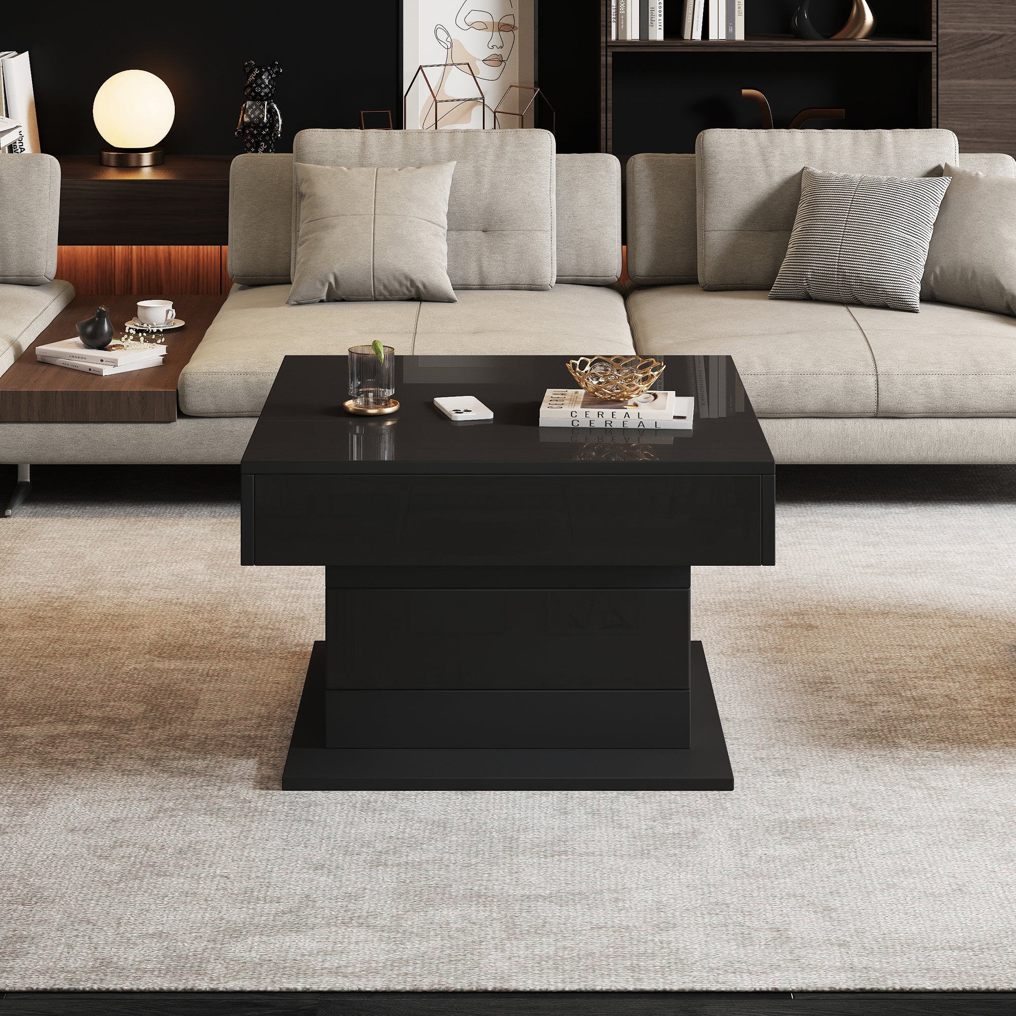 Logidon Salontafel 70x70 cm met draaibaar blad en lade zwart