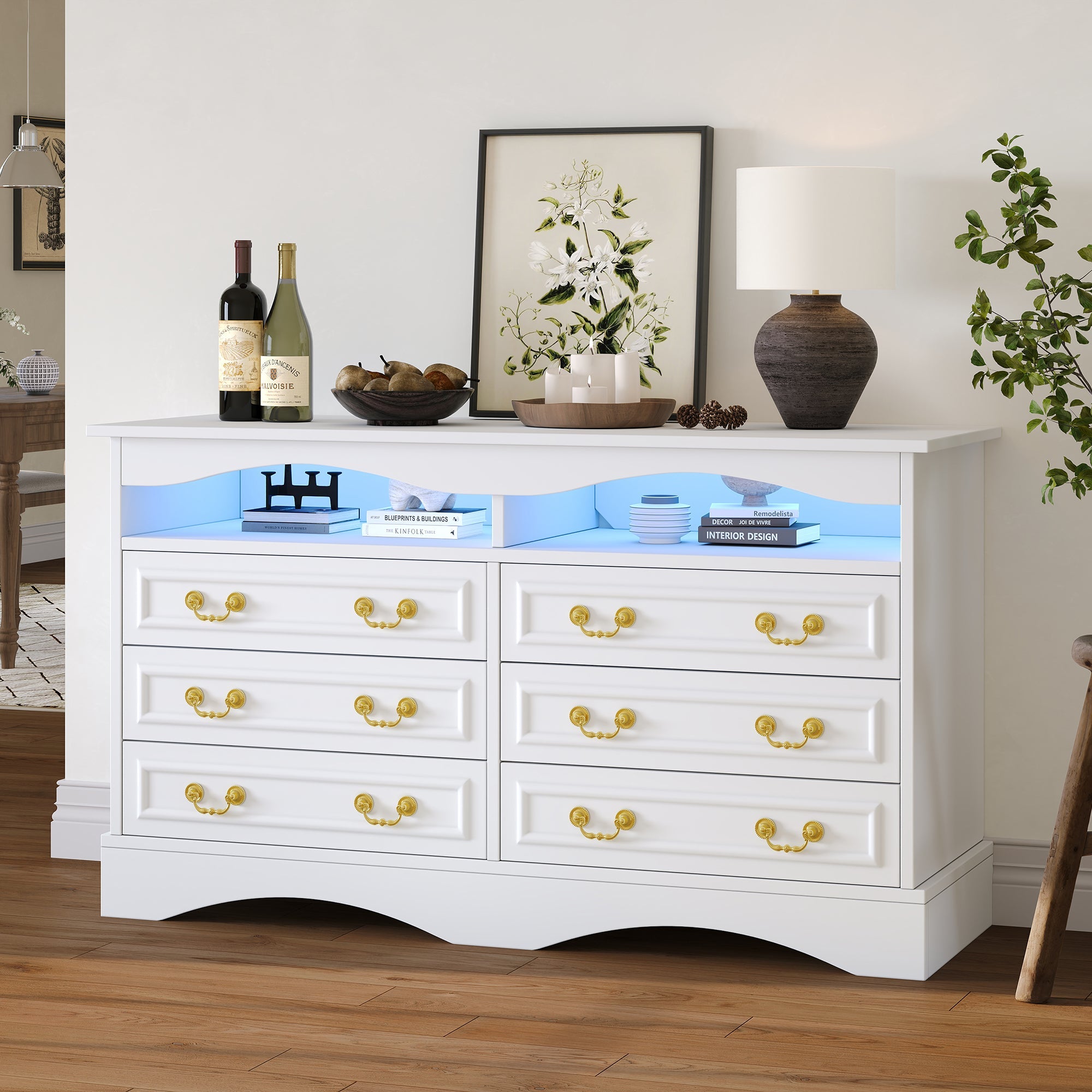 Logidon Dressoir 120x40x70 met LED-licht en halfopen opbergruimte Wit