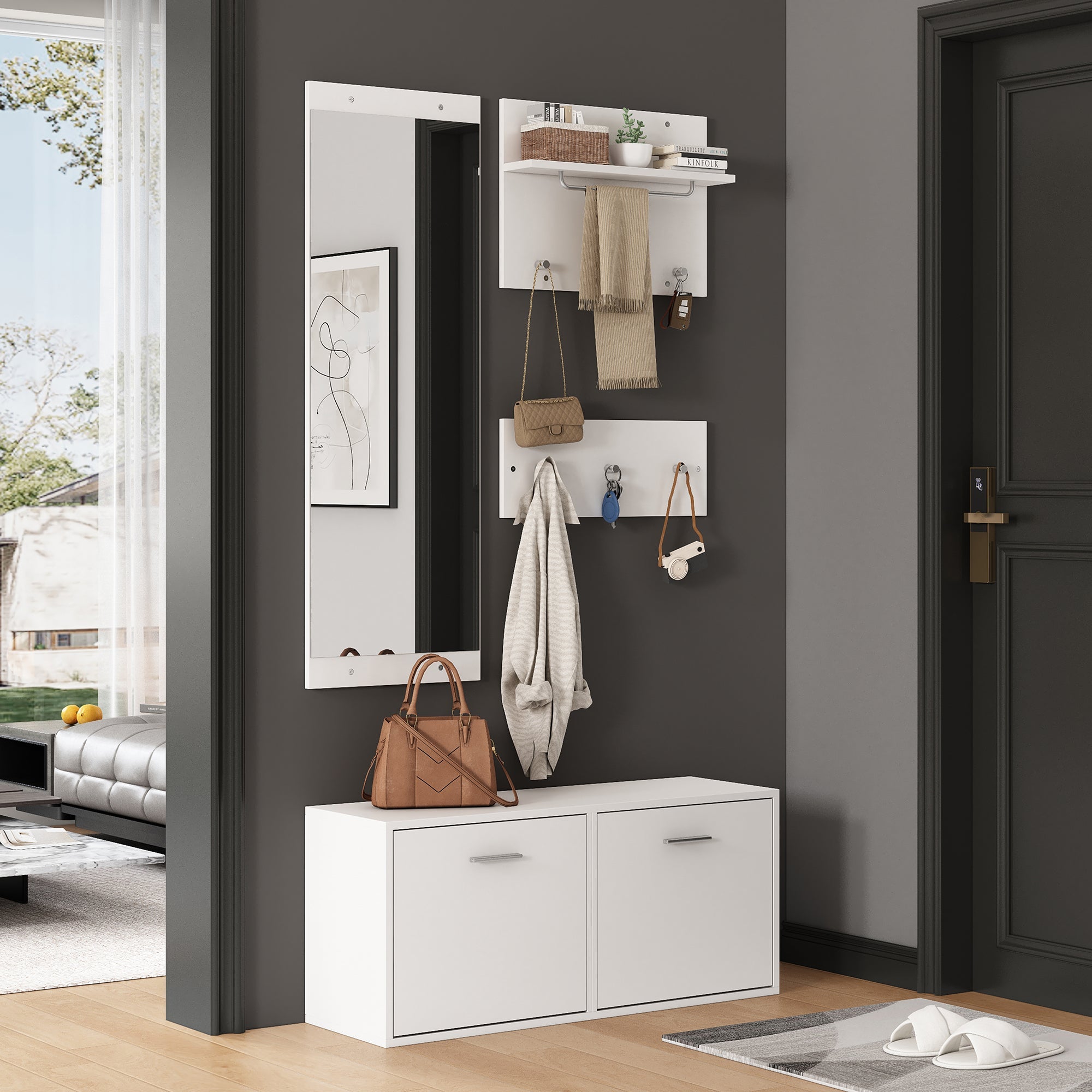 Logidon kledingkastset 4-delige spiegel schoenenkast wit 90x30x41,5 cm