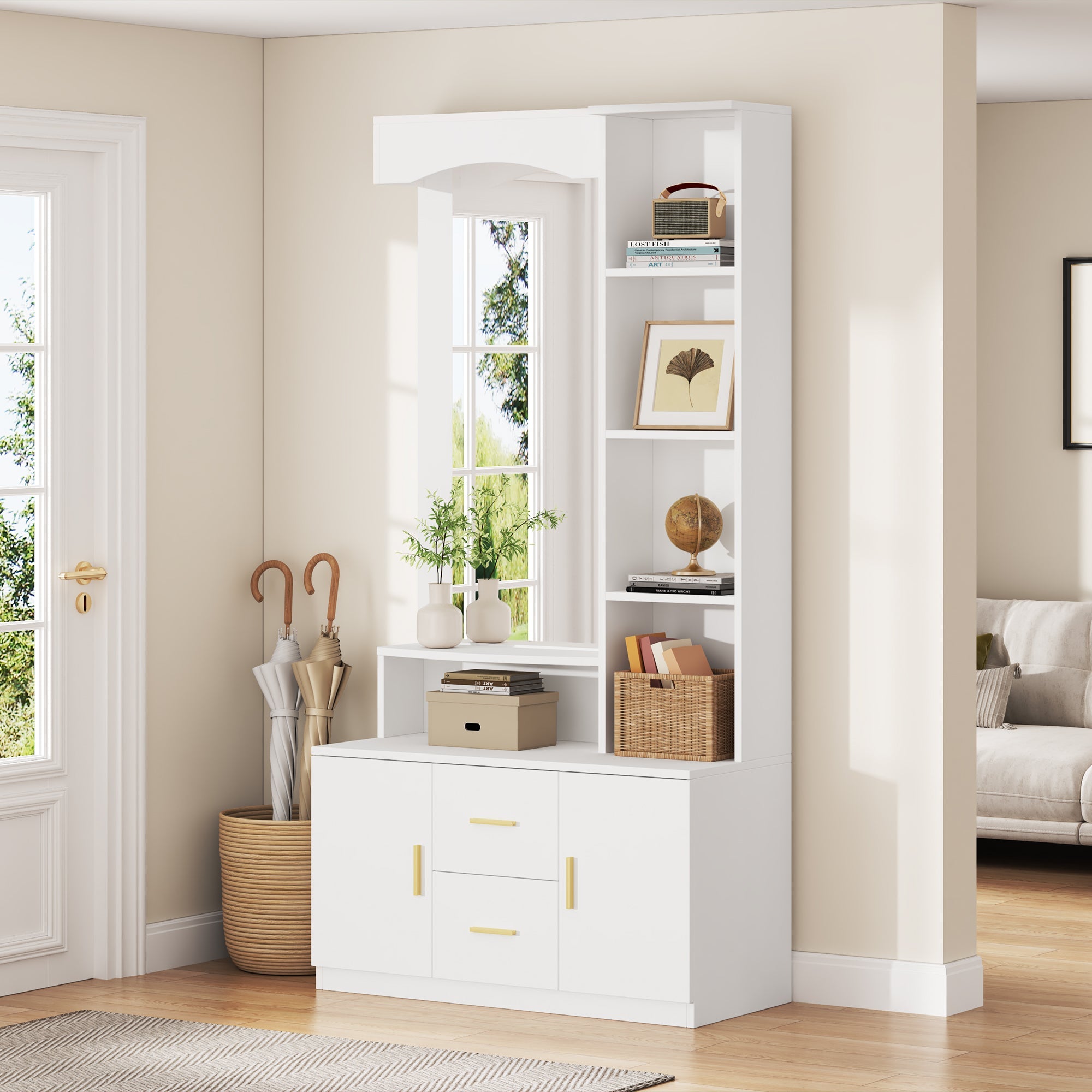 Logidon 90x40x180 cm halkast wit met spiegel en schoenenkast