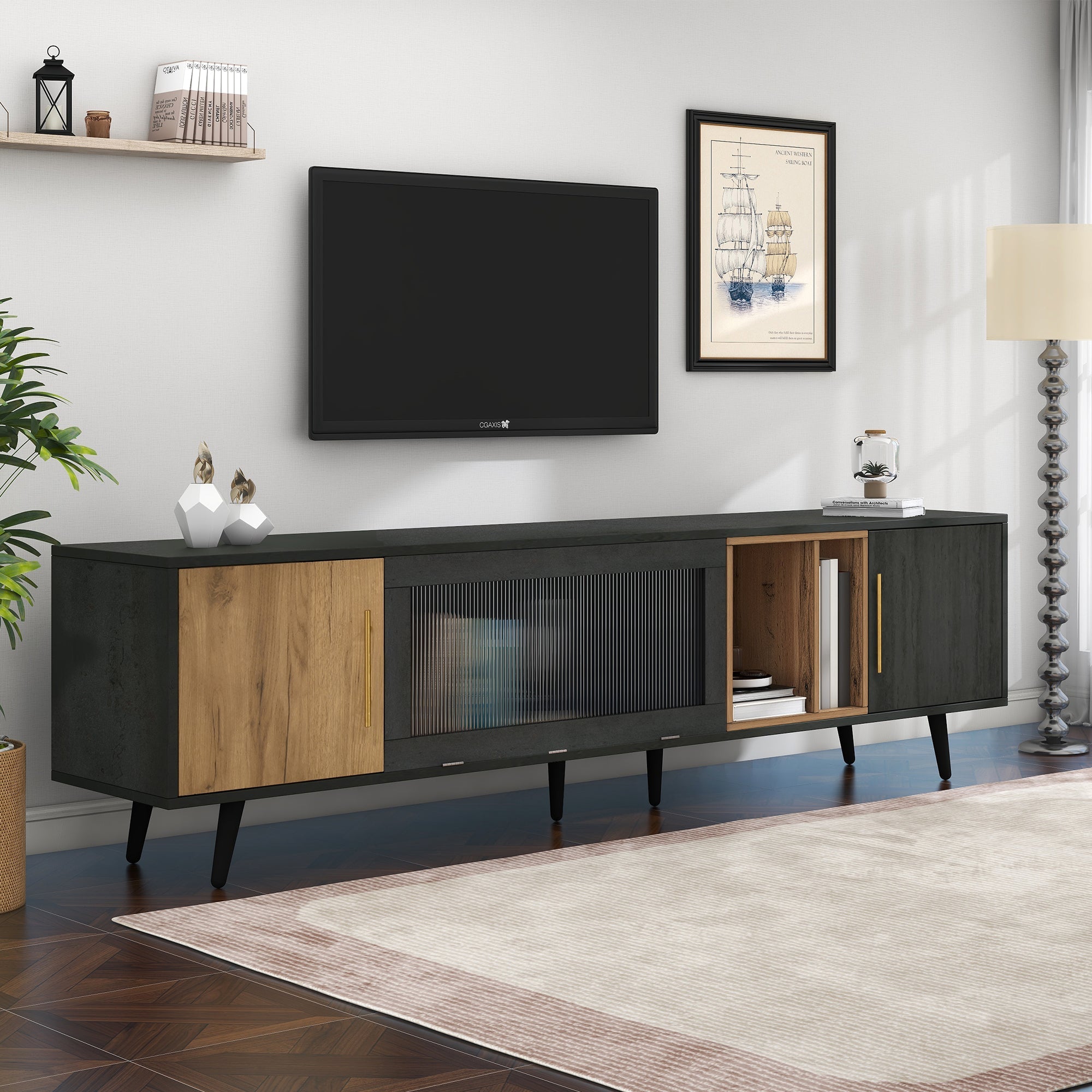 Logidon Elegant TV-meubel 200x40x55,5 cm grijze houtnerf