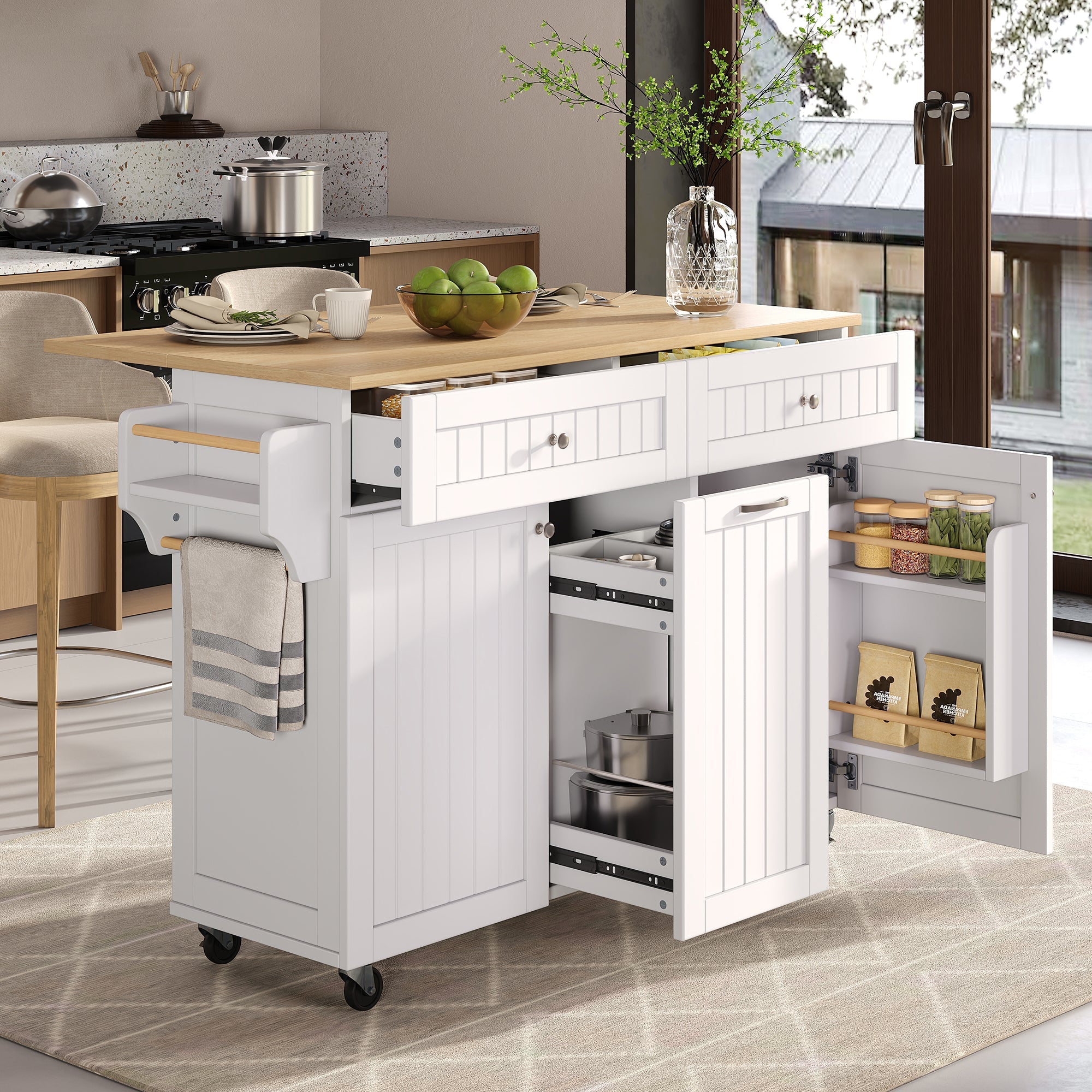 Logidon keukeneiland wit met wielen en multifunctionele lades