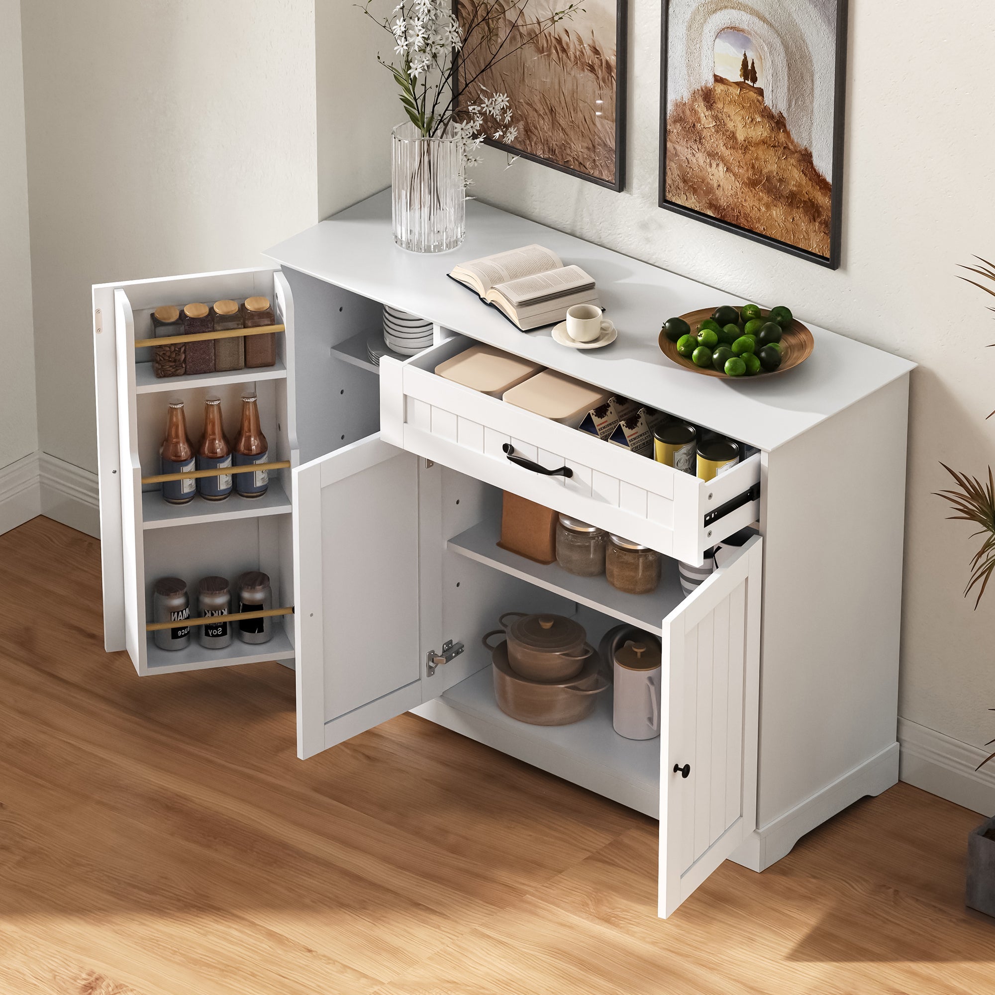 Logidon dressoir wit - 3 deuren, 1 lade, moderne buffetkast 107 cm