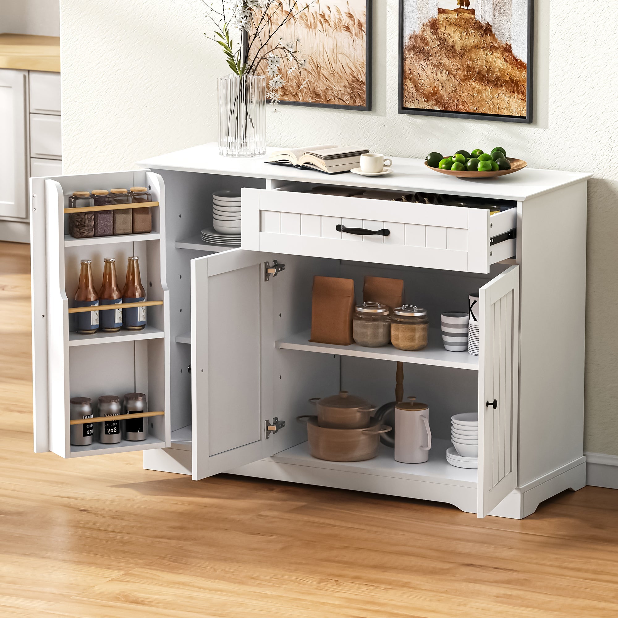 Logidon dressoir wit - 3 deuren, 1 lade, moderne buffetkast 107 cm