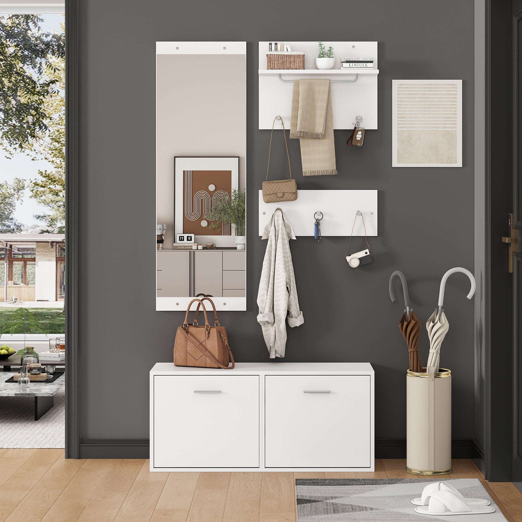 Logidon kledingkastset 4-delige spiegel schoenenkast wit 90x30x41,5 cm