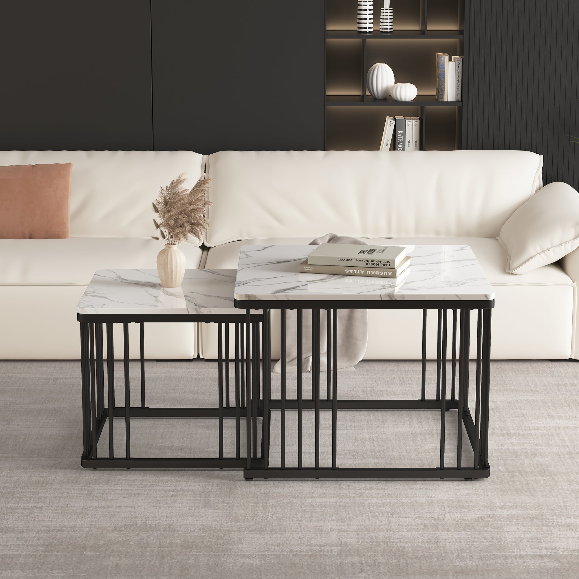 Logidon Stijlvolle 2-delige salontafelset wit marmerlook 60x60 cm