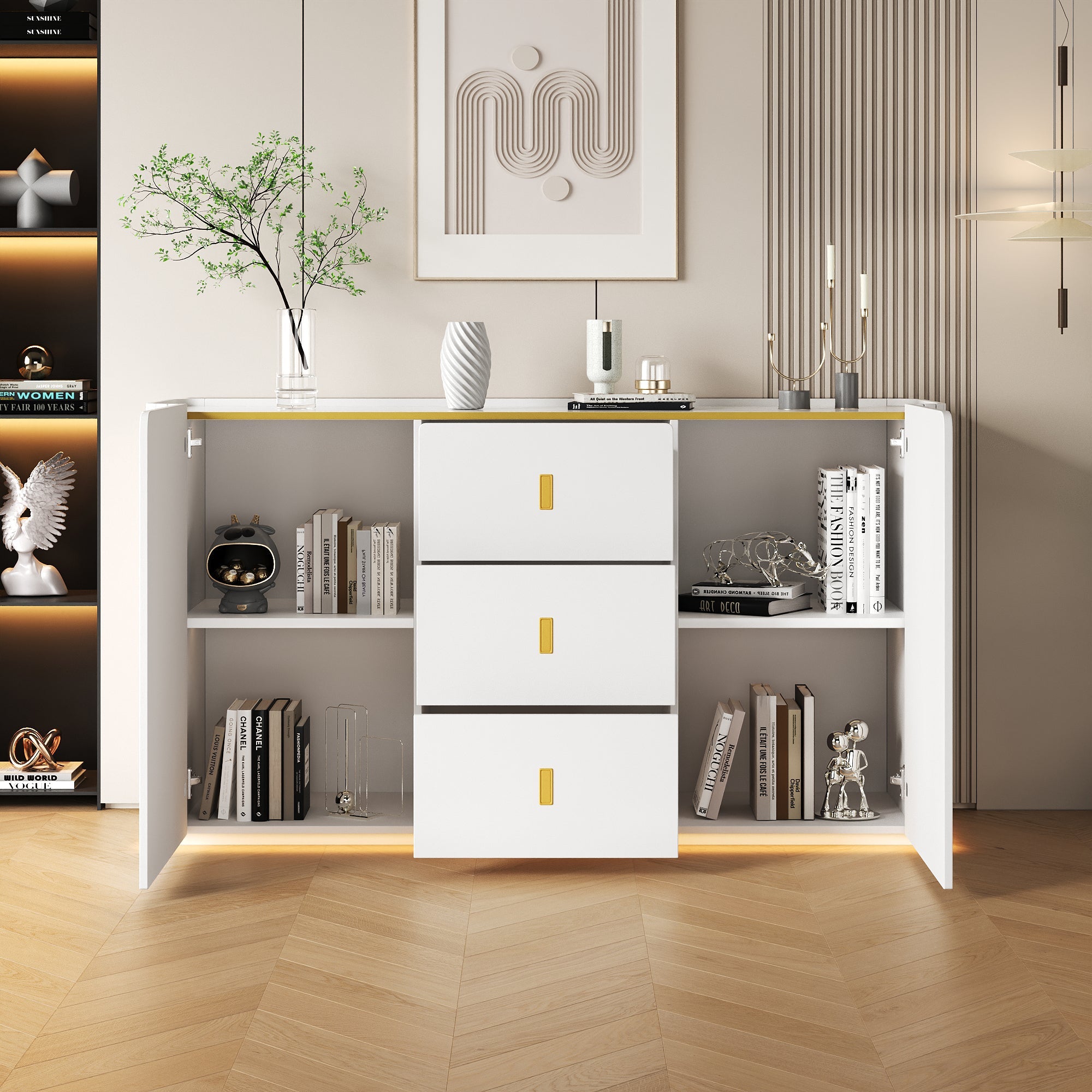 Logidon LED sideboard 150 cm white RGB lighting 2 doors