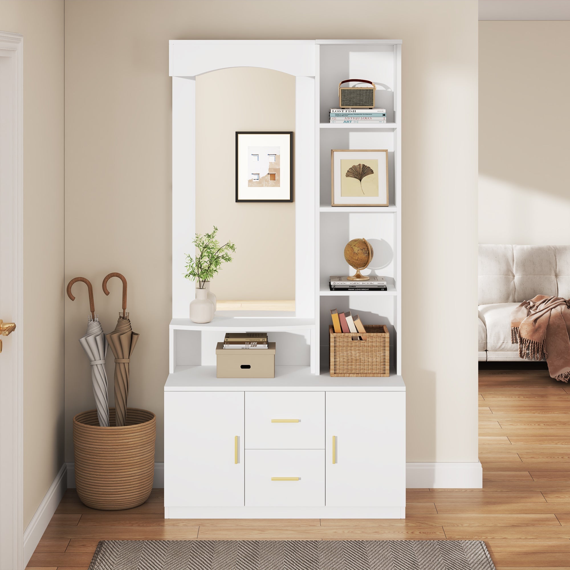 Logidon 90x40x180 cm halkast wit met spiegel en schoenenkast