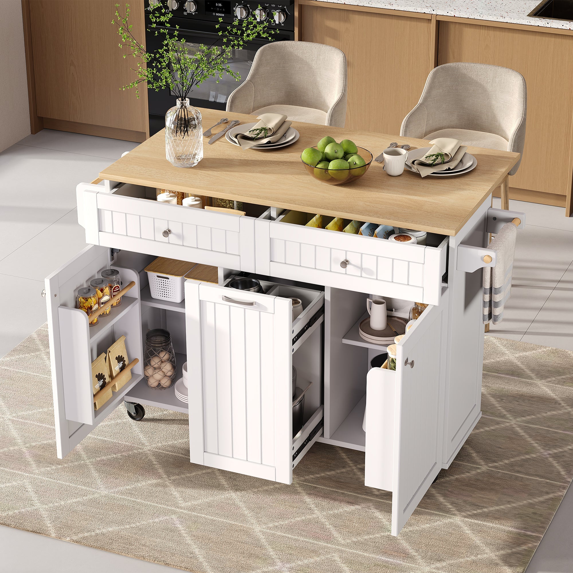 Logidon keukeneiland wit met wielen en multifunctionele lades