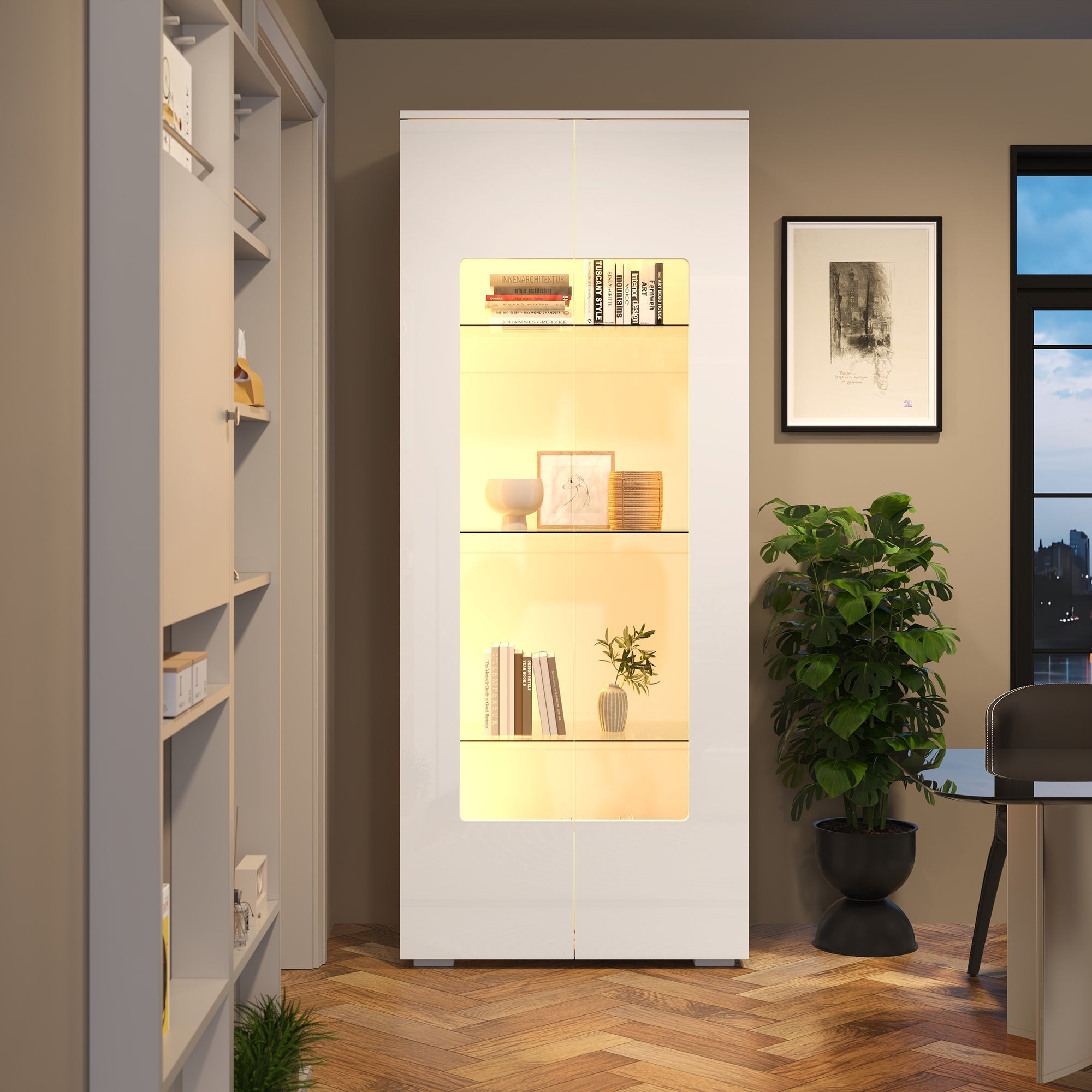 Logidon hoogglans vitrinekast 70x40x173 cm wit met LED-verlichting
