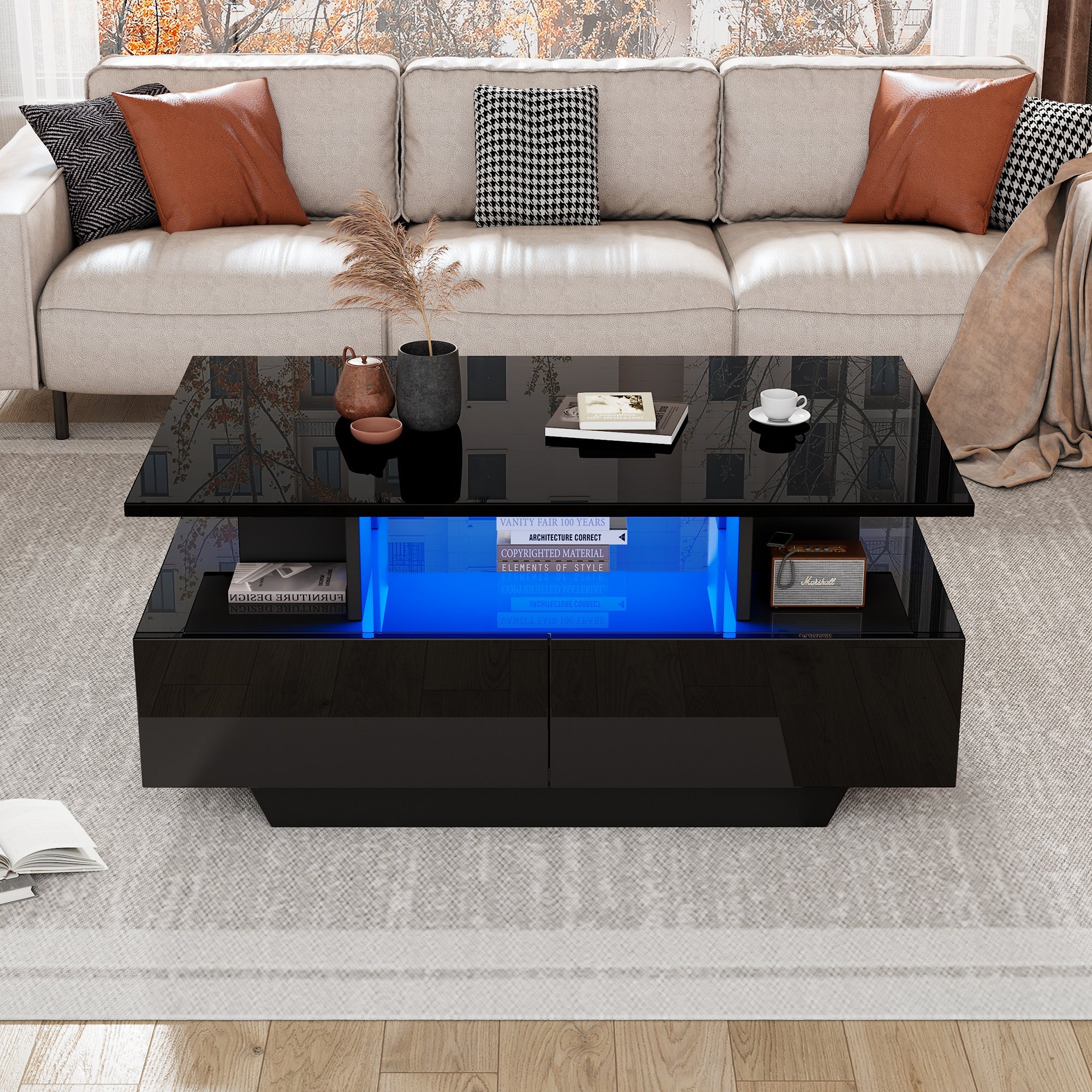 Logidon LED-verlichting salontafel met 2 lades 90x55x41 cm